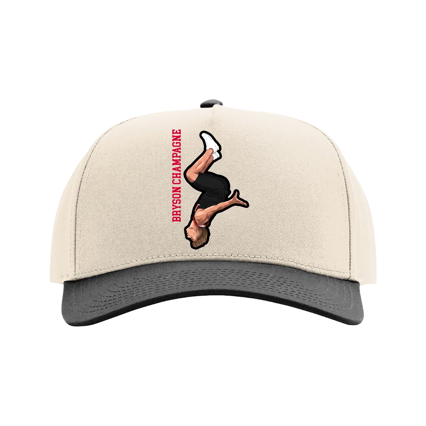 Full Fabric Five-Panel Champ Cap — Name Vertical in Cream/Black