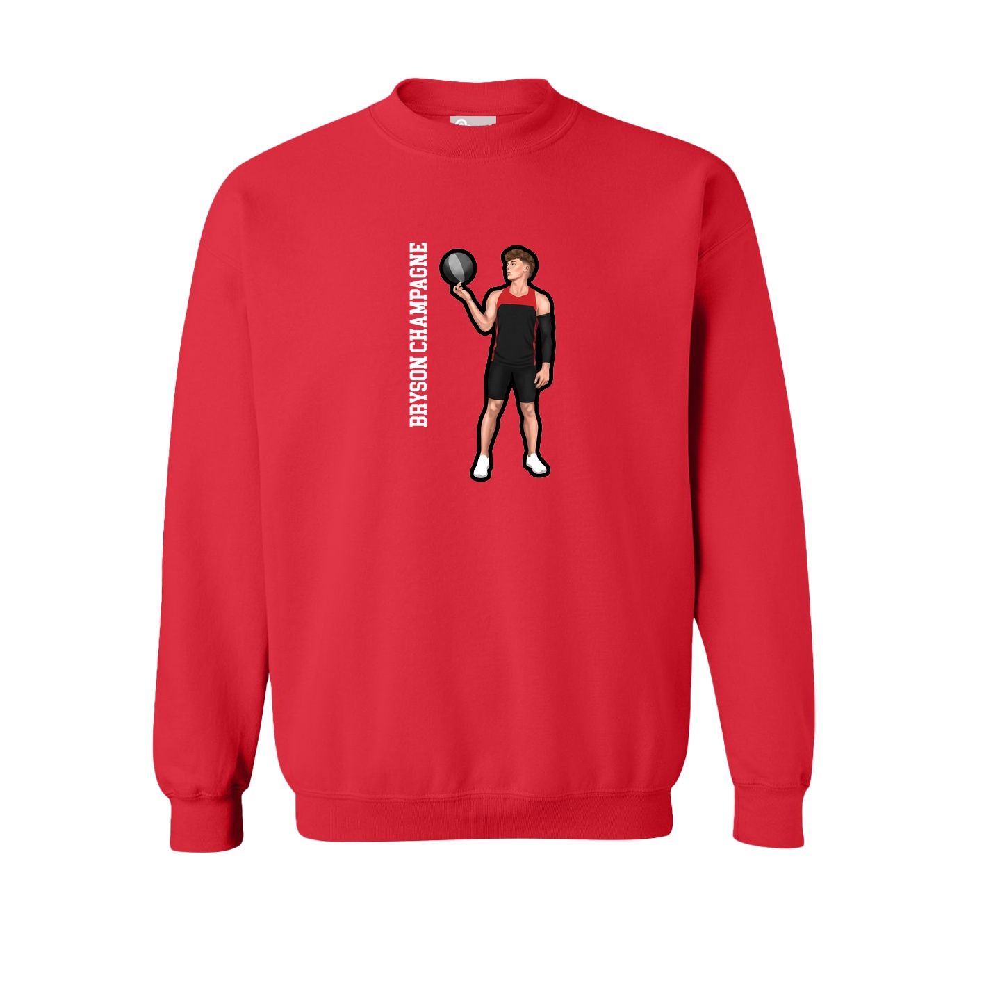Fleece Crew — Name Vertical in Red