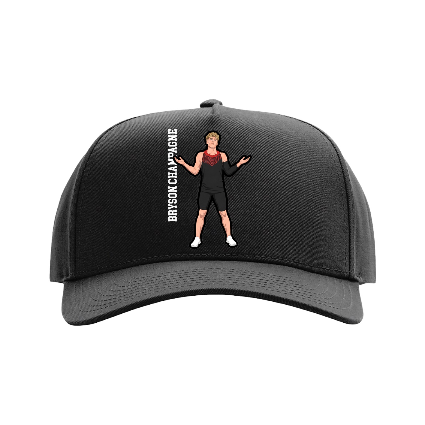 Full Fabric Five-Panel Champ Cap — Name Vertical in Black