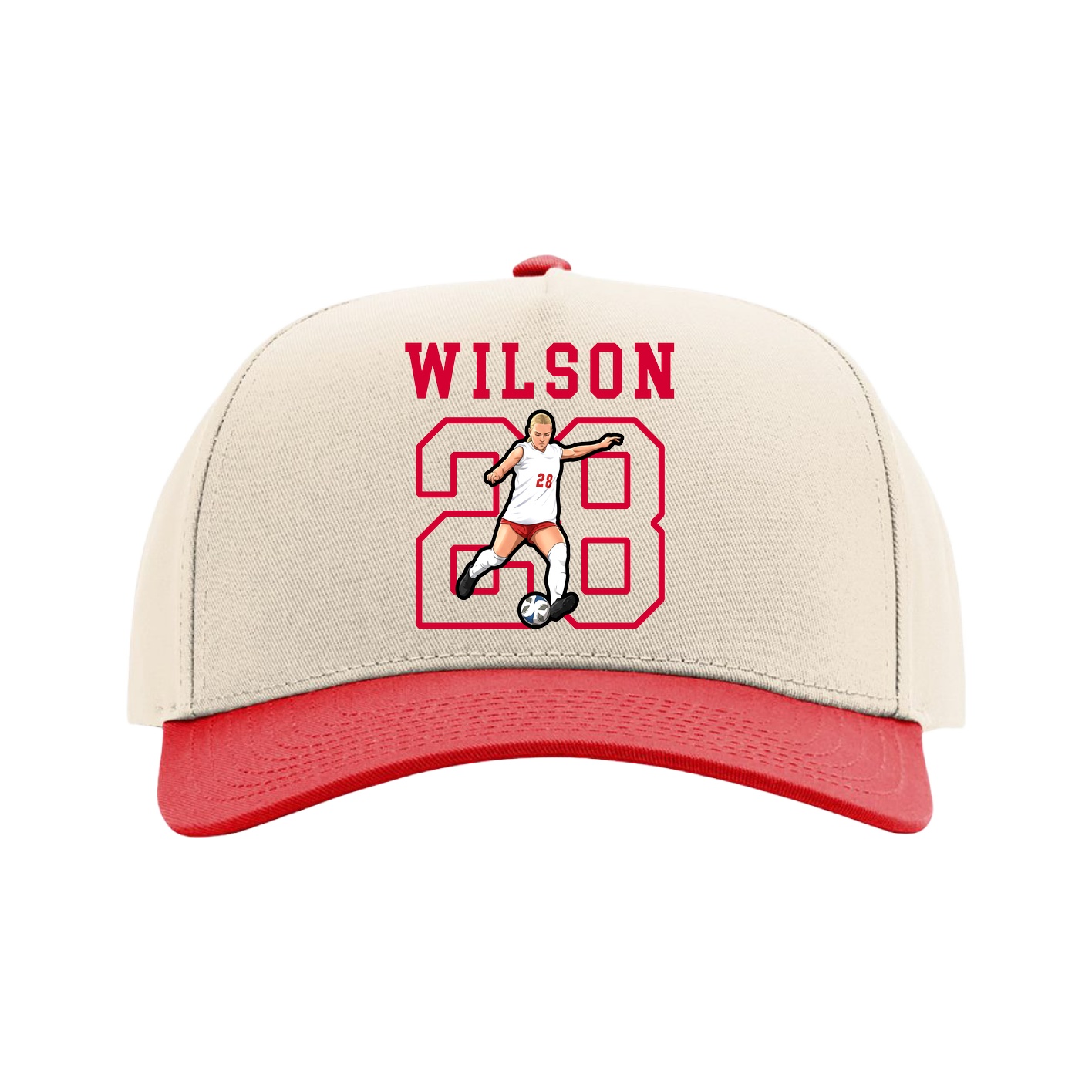 Full Fabric Five-Panel Champ Cap — Shirsey in Cream/Red