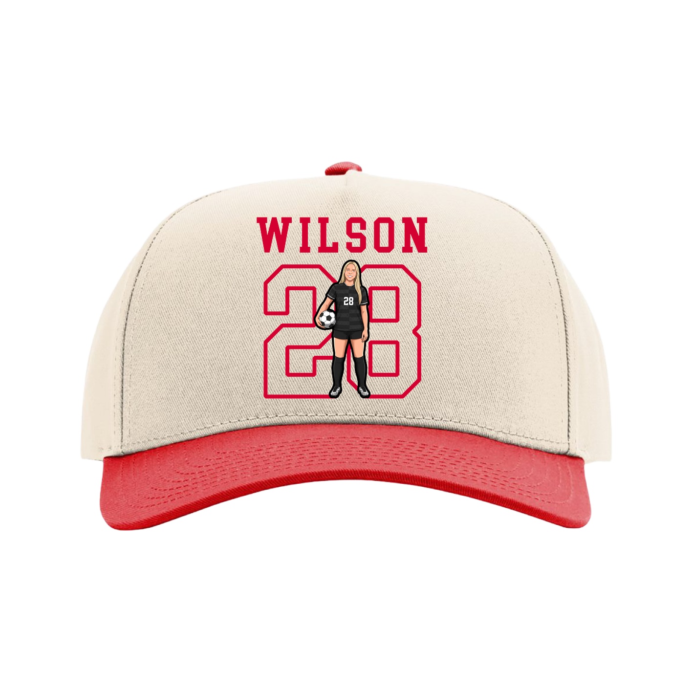 Full Fabric Five-Panel Champ Cap — Shirsey in Cream/Red