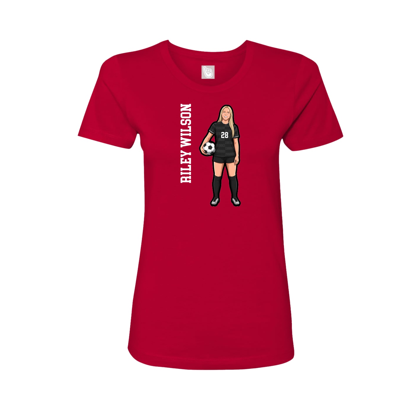 Fitted Women's Tee — Name Vertical in Red