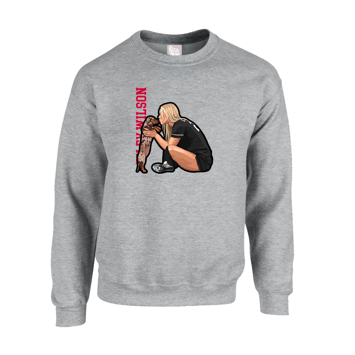 Fleece Crew — Name Vertical in Grey