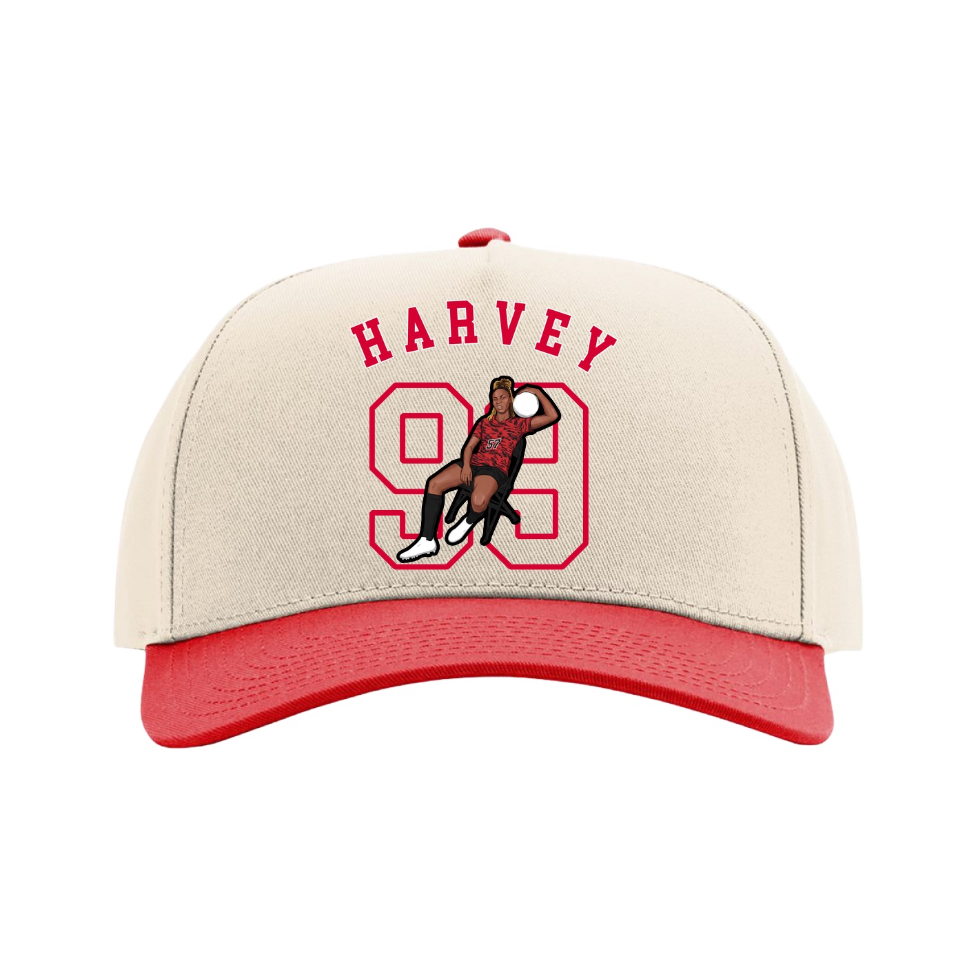 Full Fabric Five-Panel Champ Cap — Shirsey Arch in Cream/Red