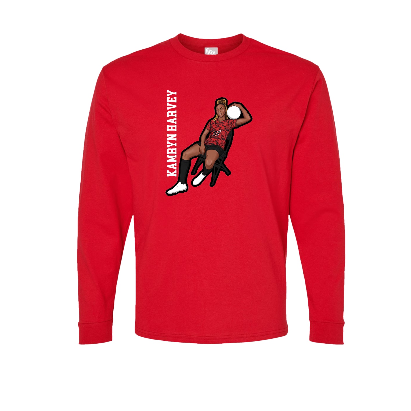 Long Sleeve Tee — Name Vertical in Red