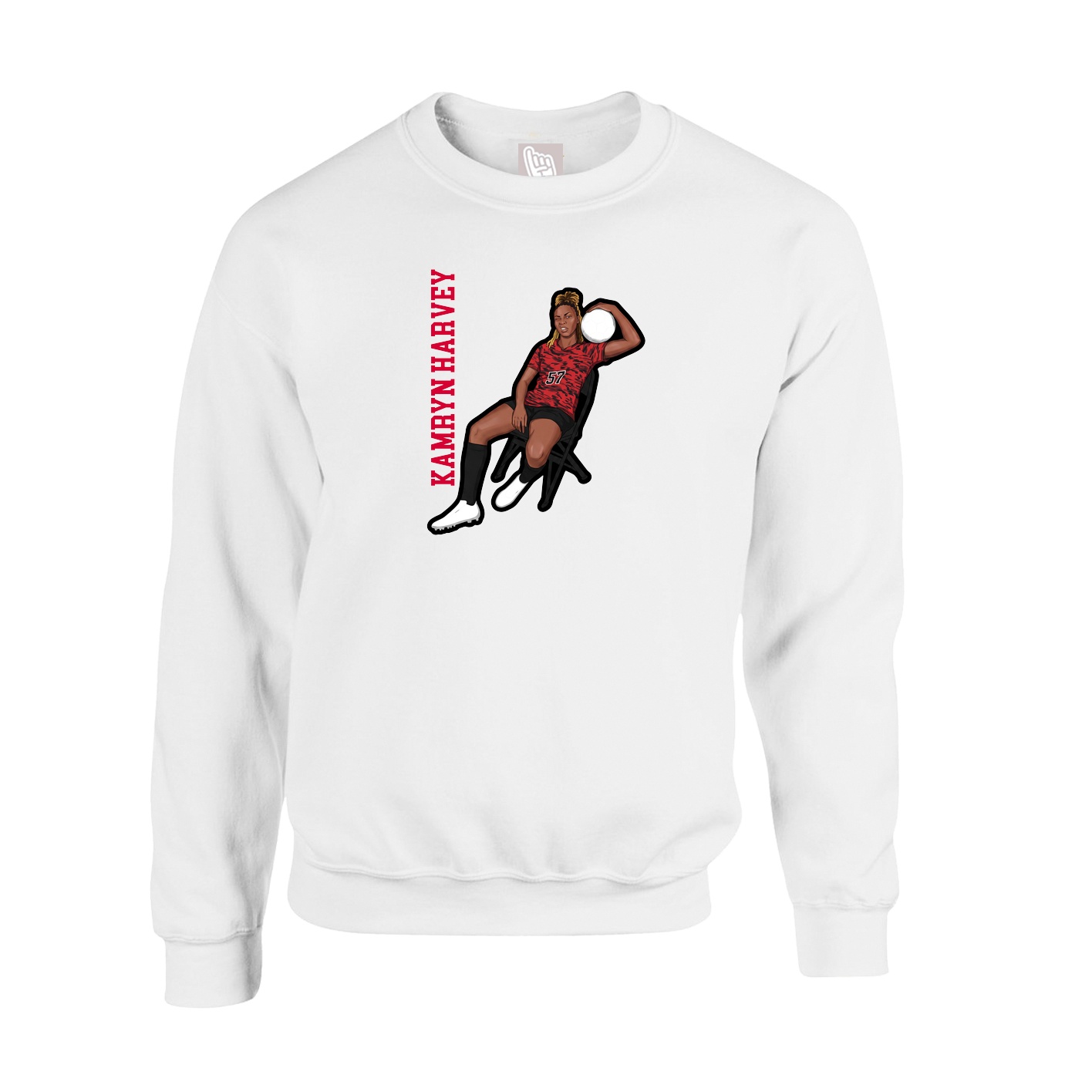 Fleece Crew — Name Vertical in White