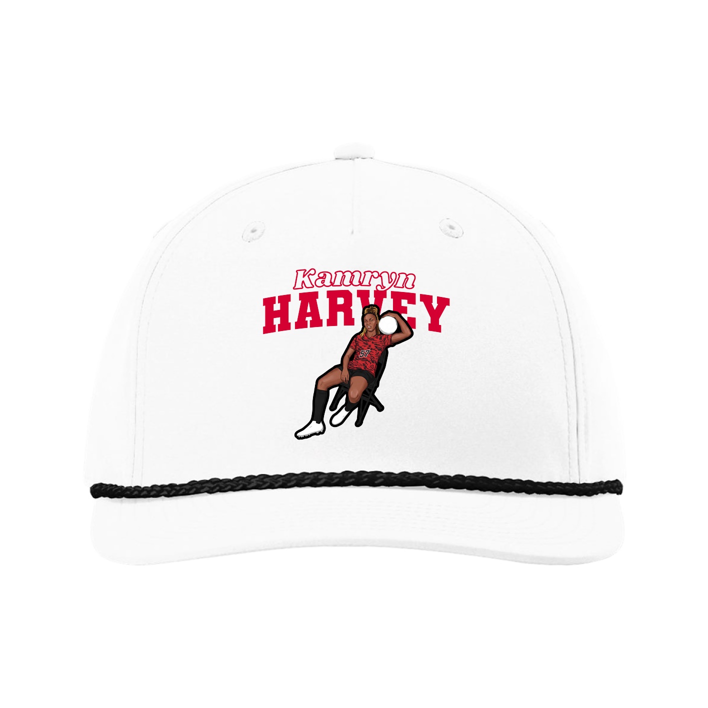 Five-Panel Classic Rope Cap — Name Arch in White