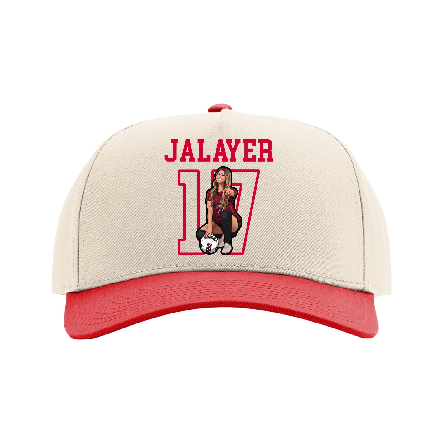 Full Fabric Five-Panel Champ Cap — Shirsey in Cream/Red