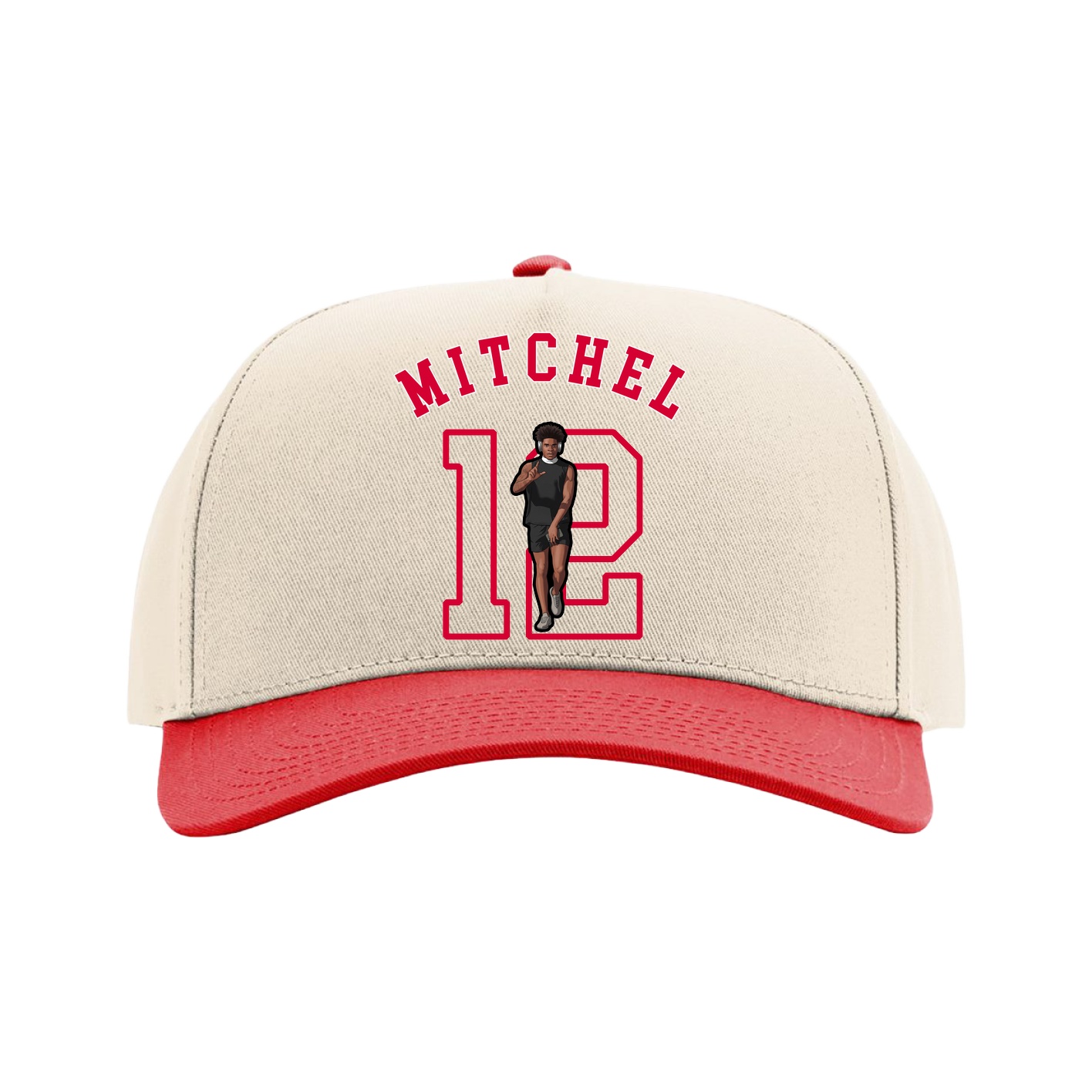 Full Fabric Five-Panel Champ Cap — Shirsey Arch in Cream/Red