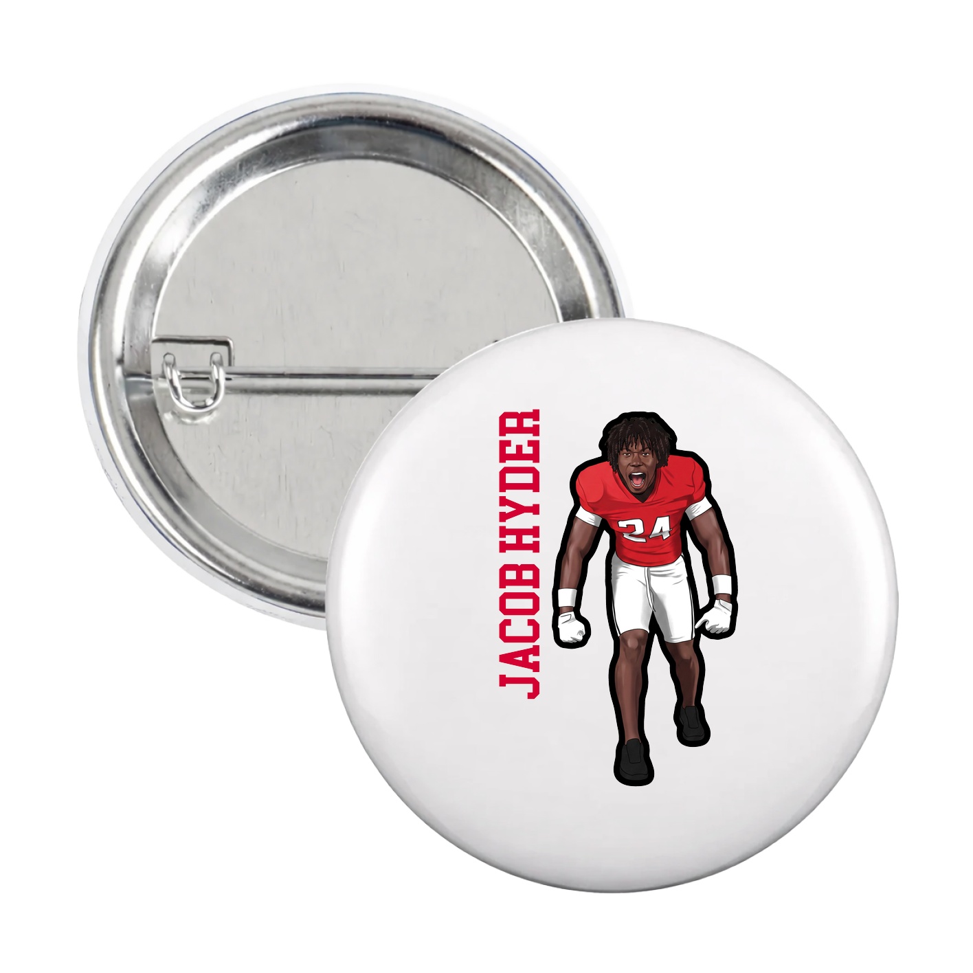 Game Day Button — Name Vertical in White