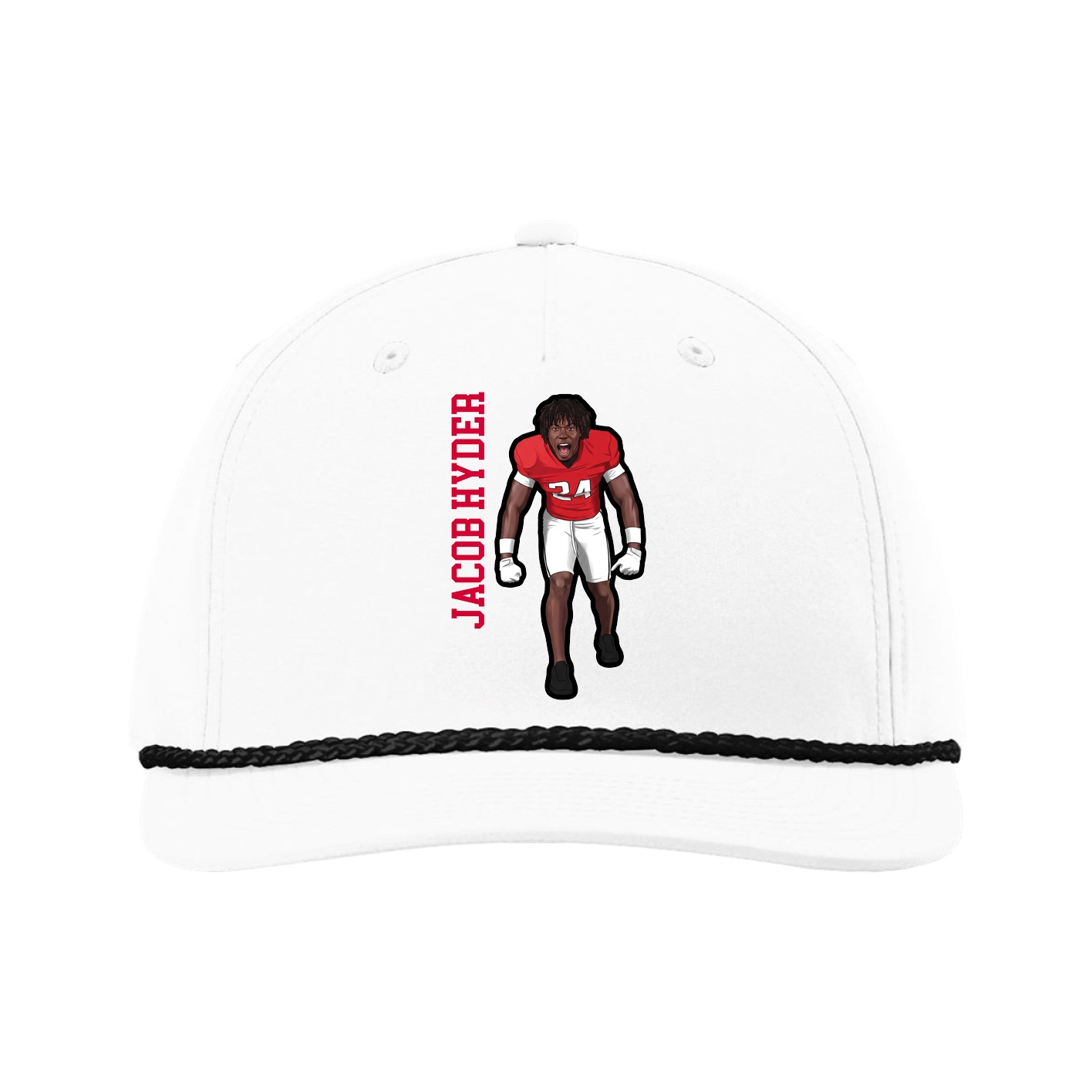 Five-Panel Classic Rope Cap — Name Vertical in White