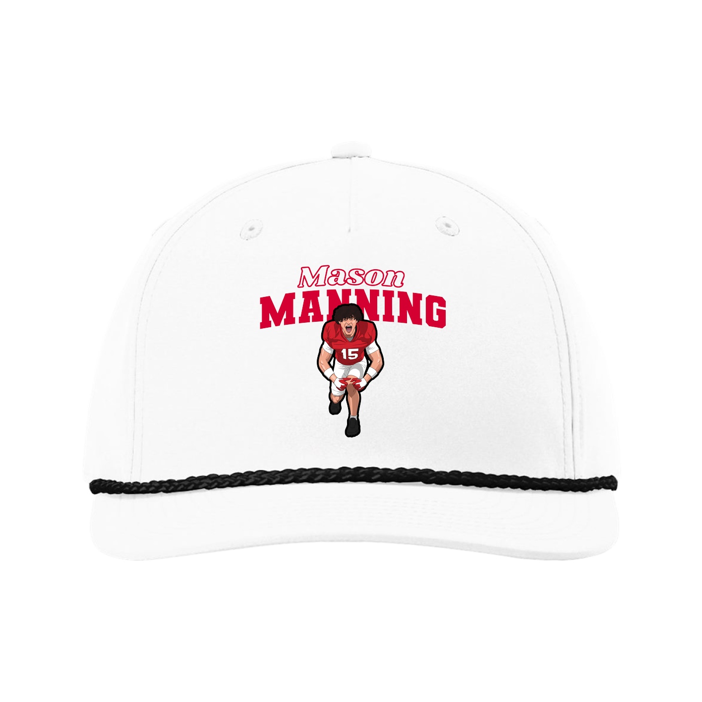 Five-Panel Classic Rope Cap — Name Arch in White
