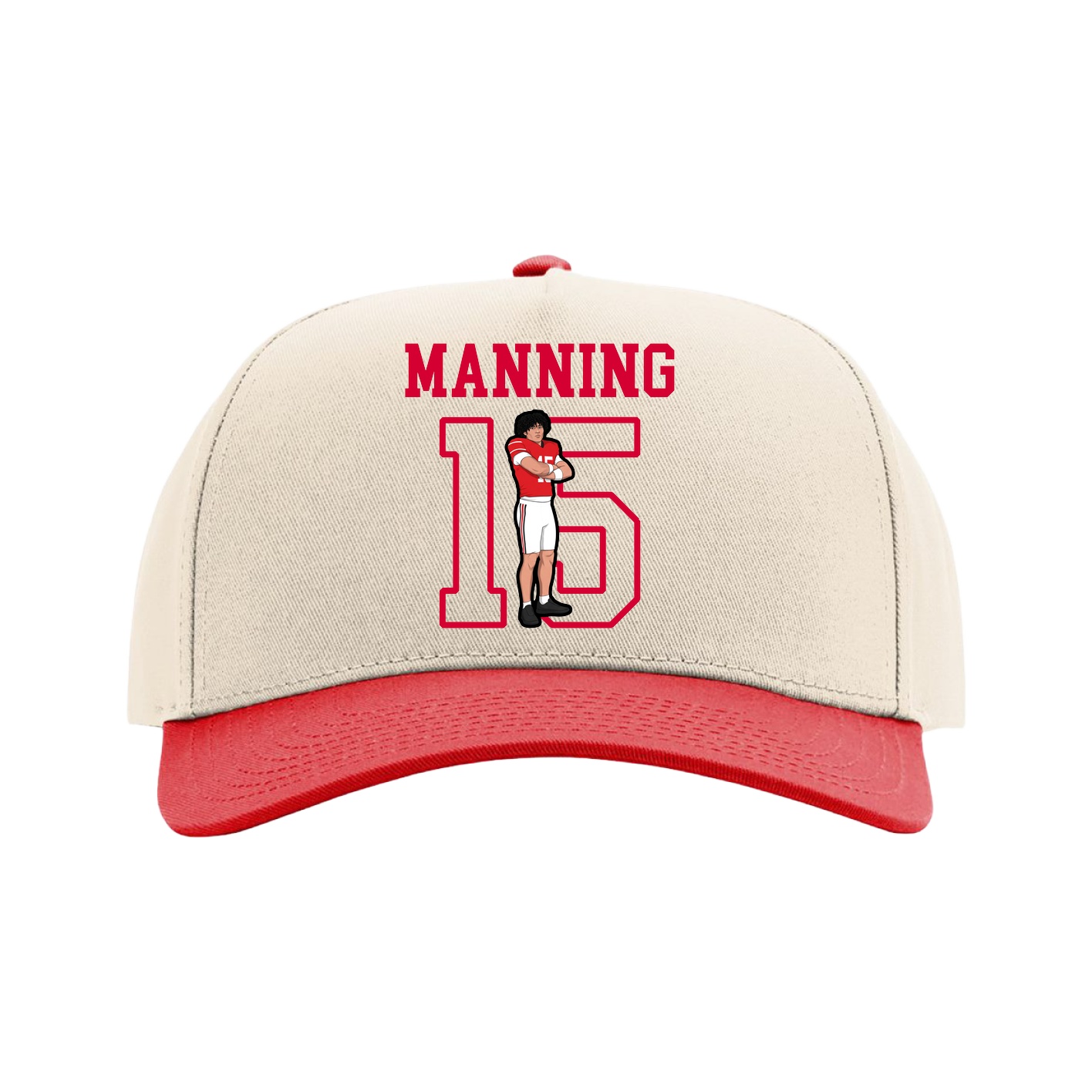 Full Fabric Five-Panel Champ Cap — Shirsey in Cream/Red