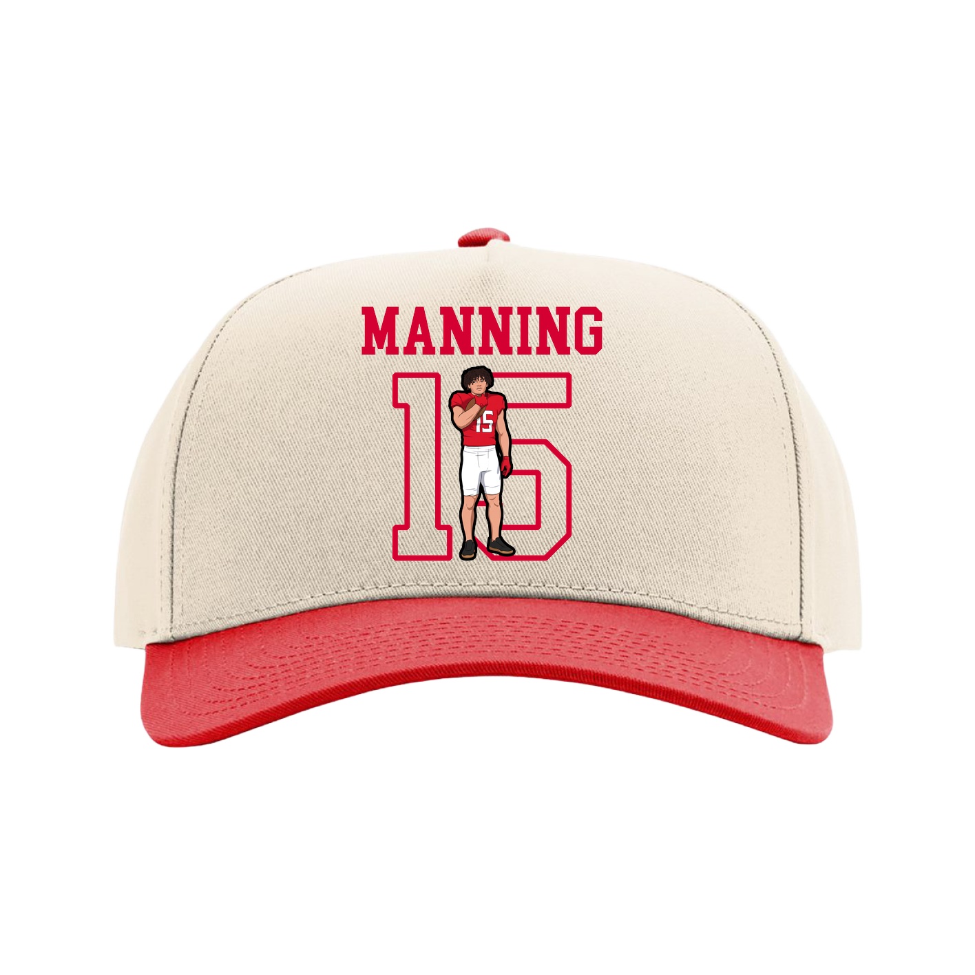 Full Fabric Five-Panel Champ Cap — Shirsey in Cream/Red