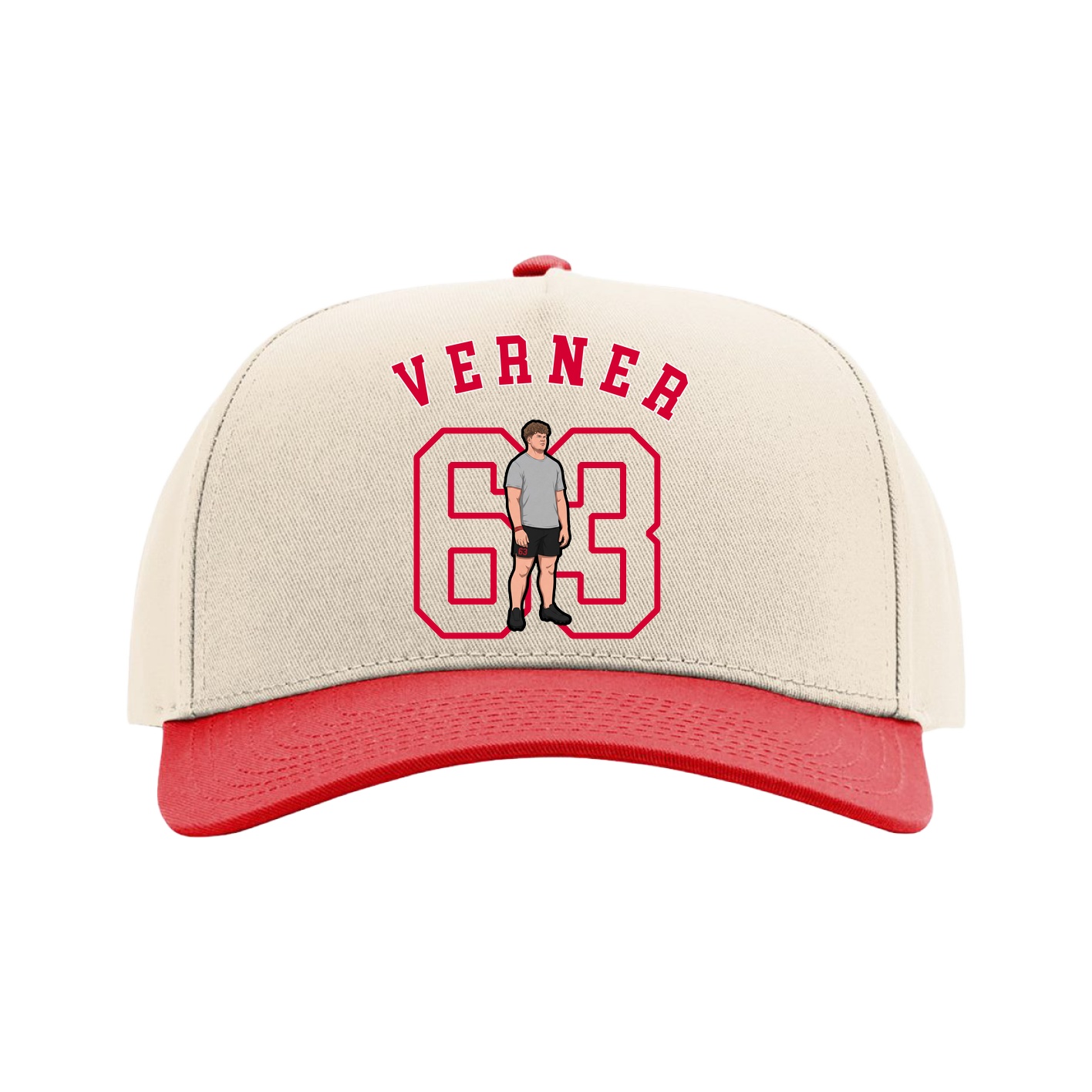 Full Fabric Five-Panel Champ Cap — Shirsey Arch in Cream/Red