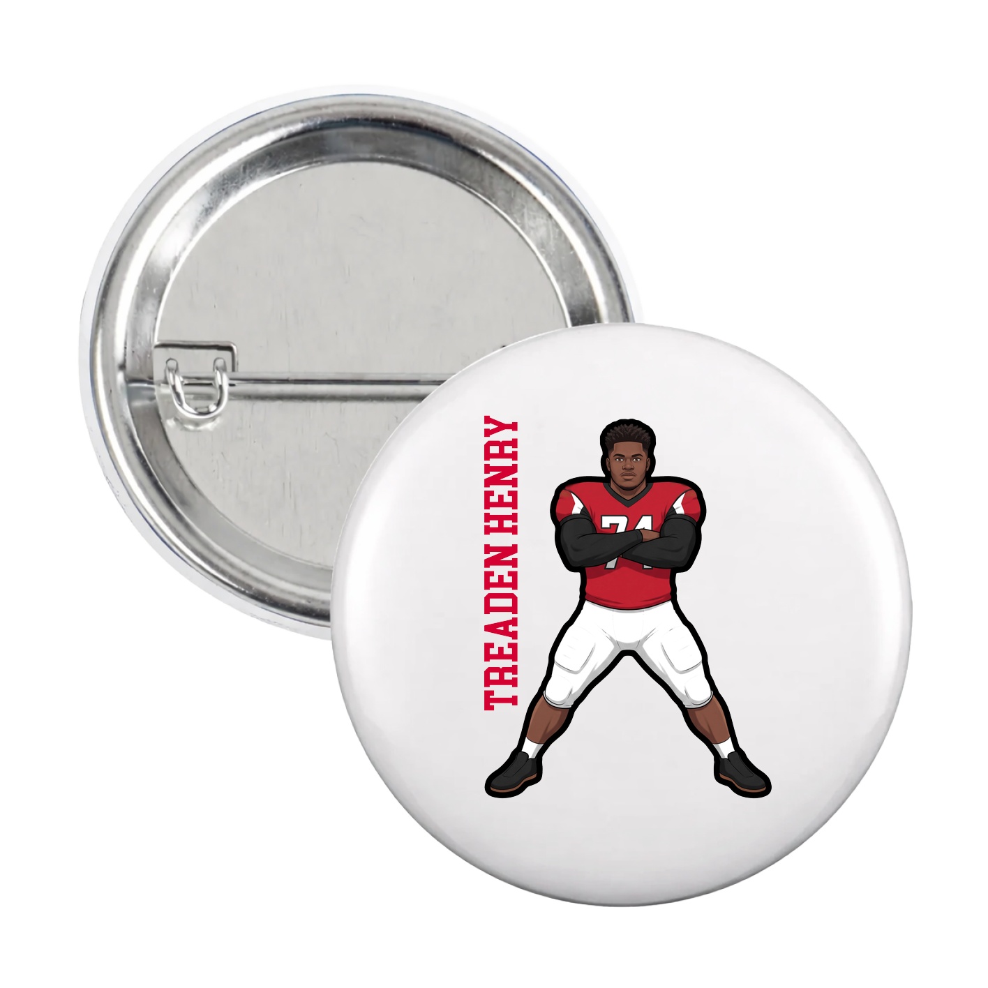Game Day Button — Name Vertical in White