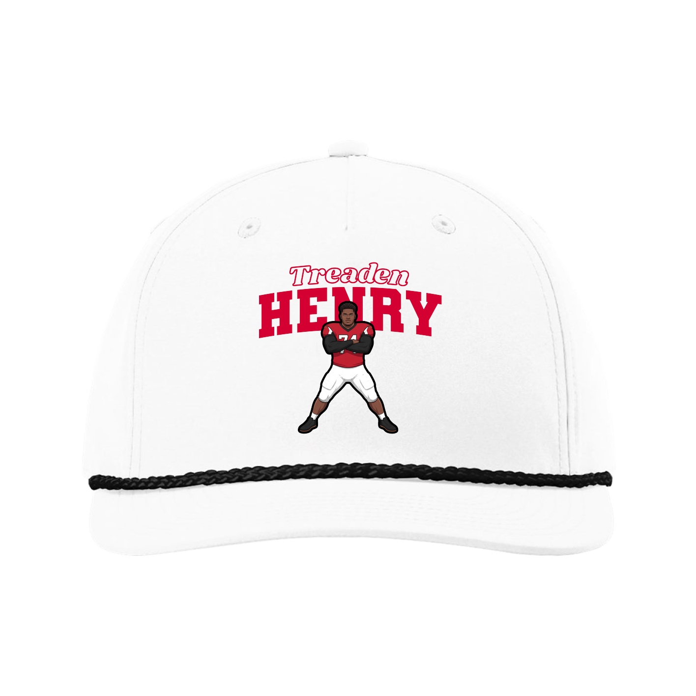Five-Panel Classic Rope Cap — Name Arch in White