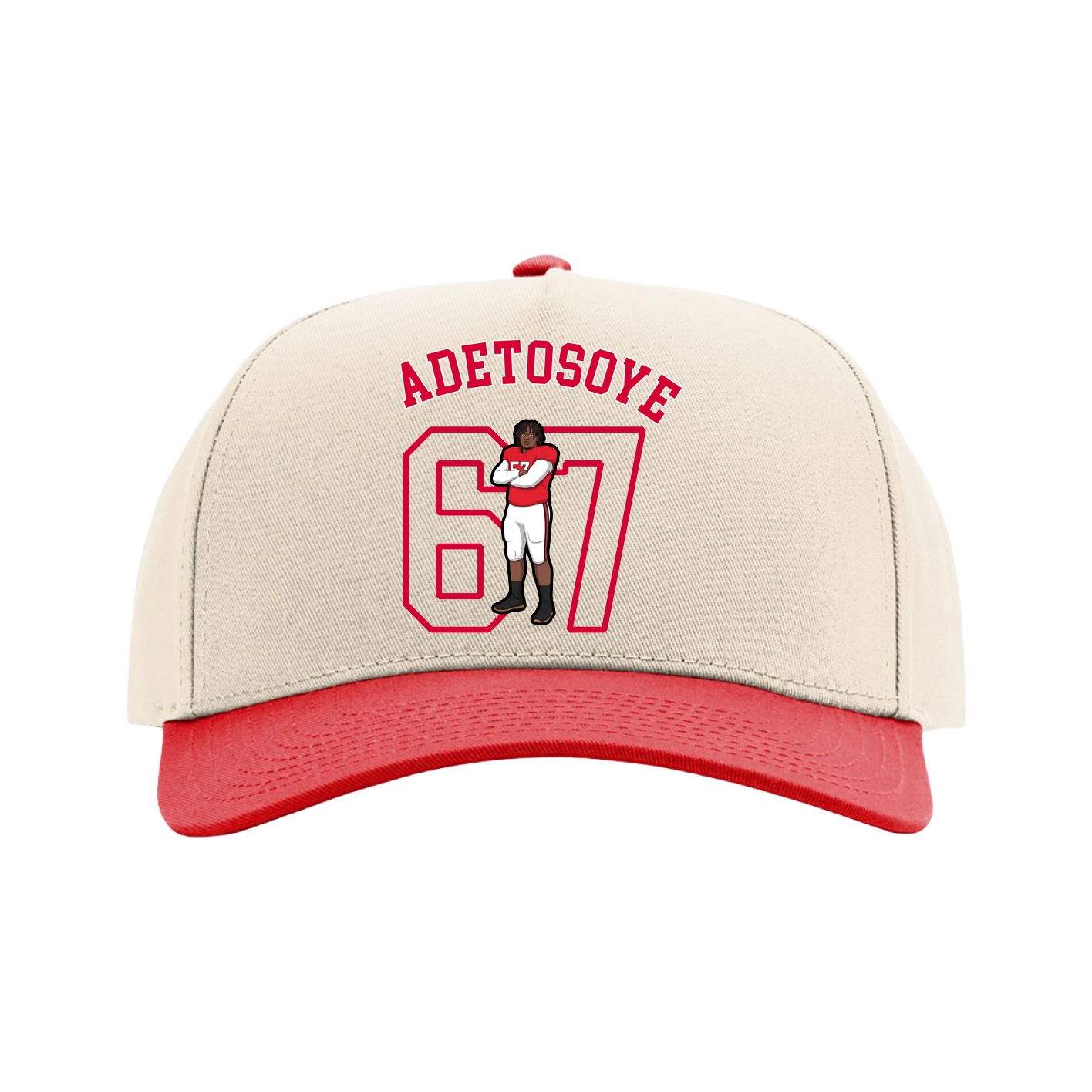Full Fabric Five-Panel Champ Cap — Shirsey Arch in Cream/Red