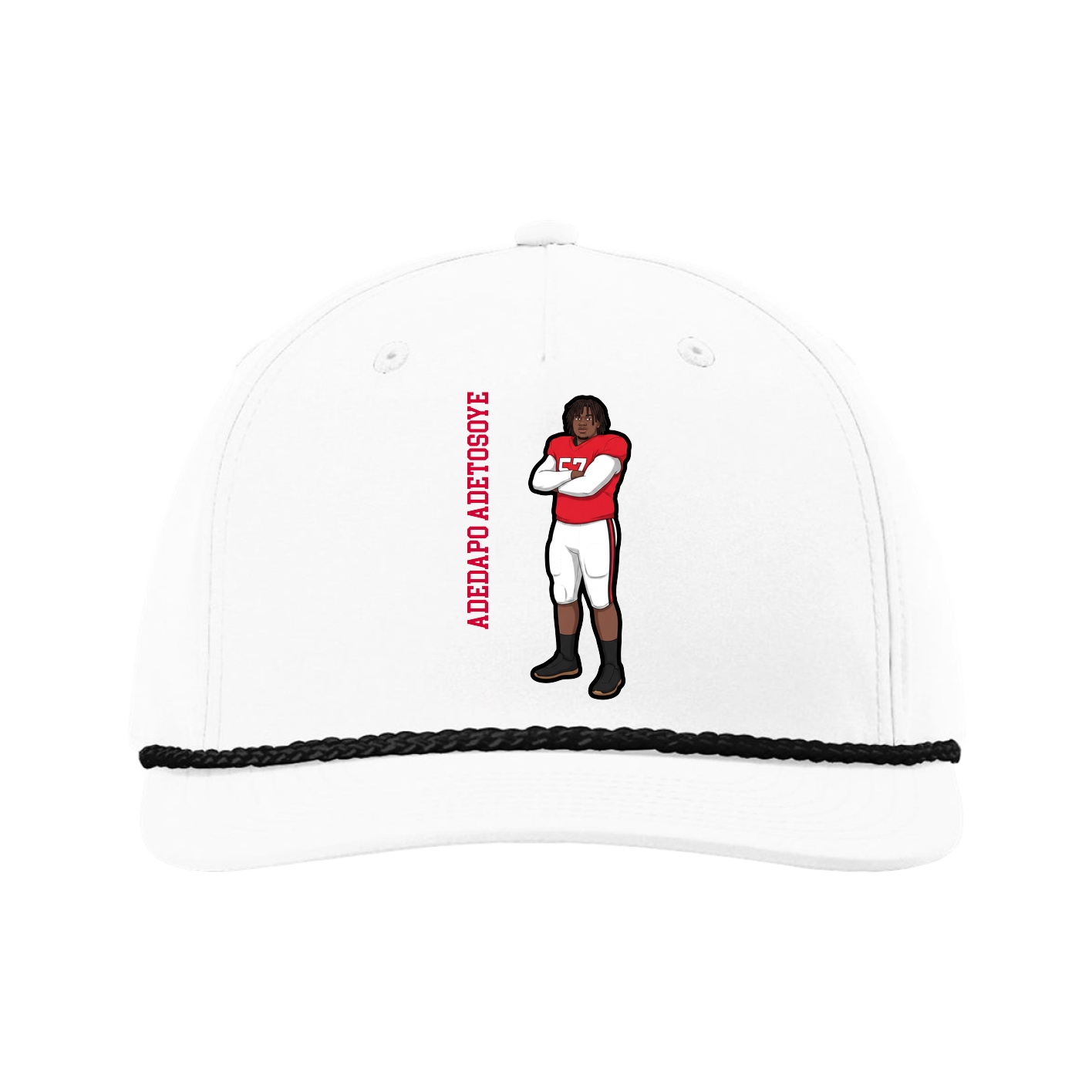 Five-Panel Classic Rope Cap — Name Vertical in White