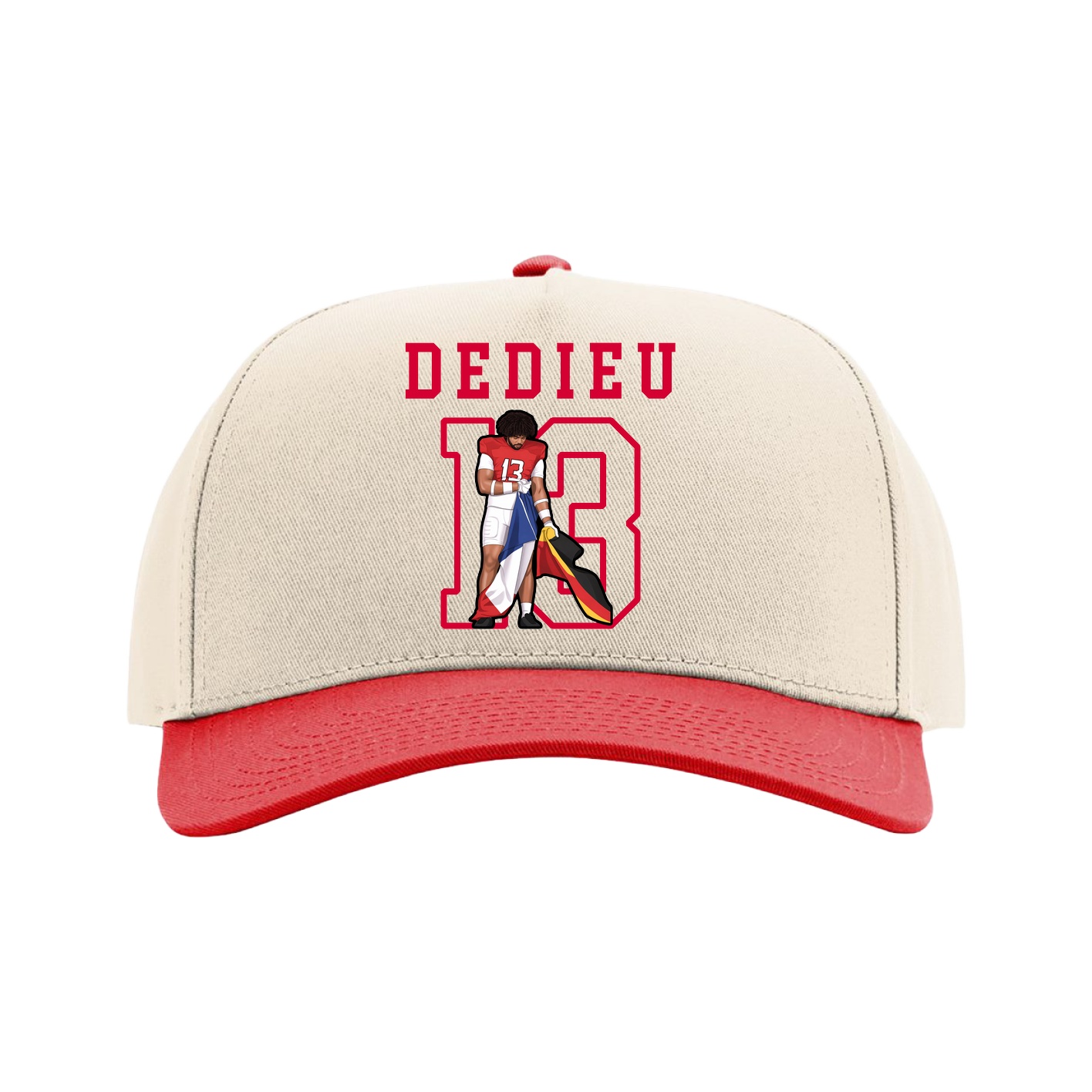 Full Fabric Five-Panel Champ Cap — Shirsey in Cream/Red