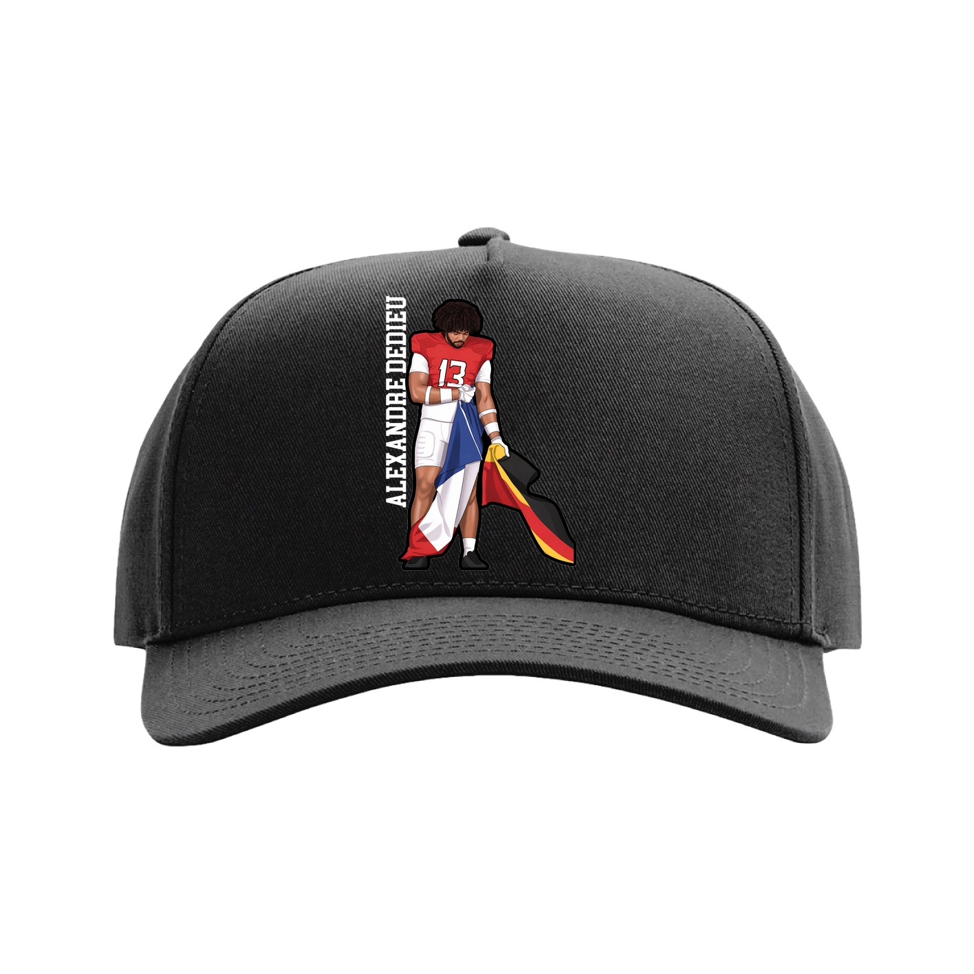 Full Fabric Five-Panel Champ Cap — Name Vertical in Black