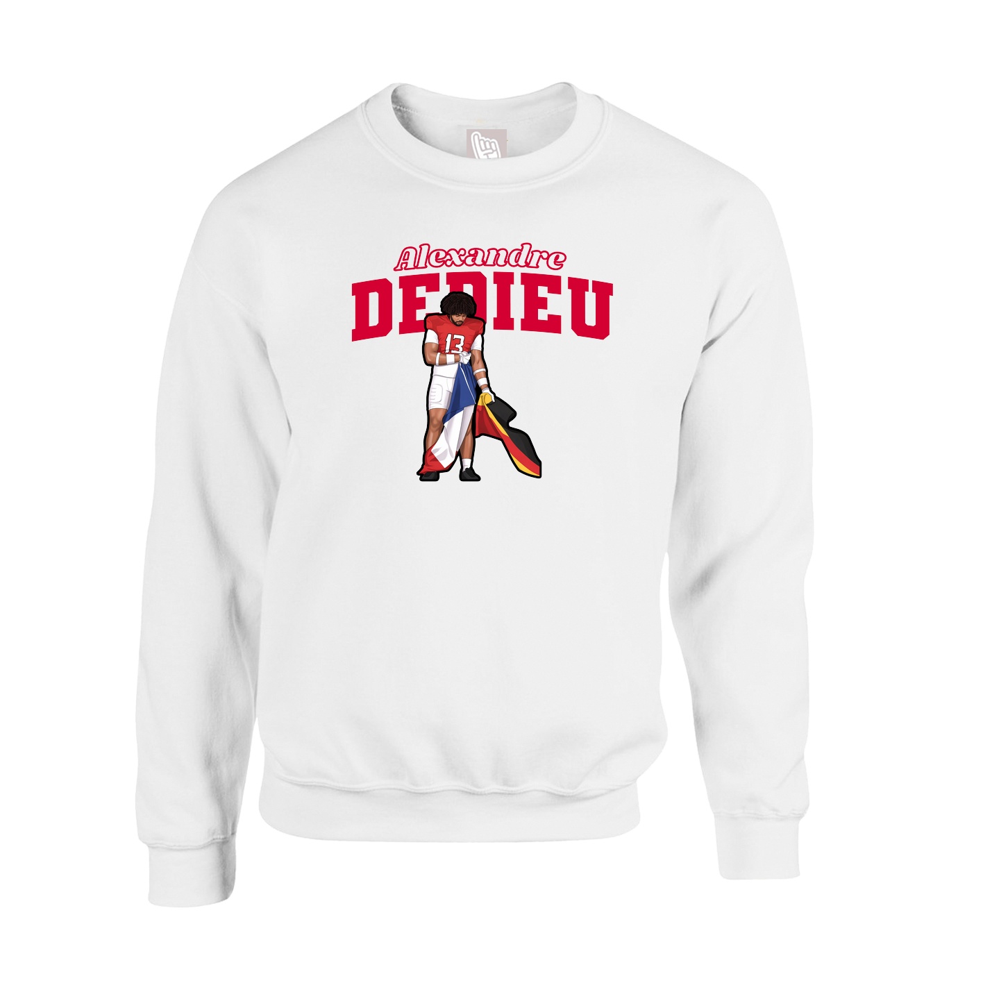 Fleece Crew — Name Arch in White
