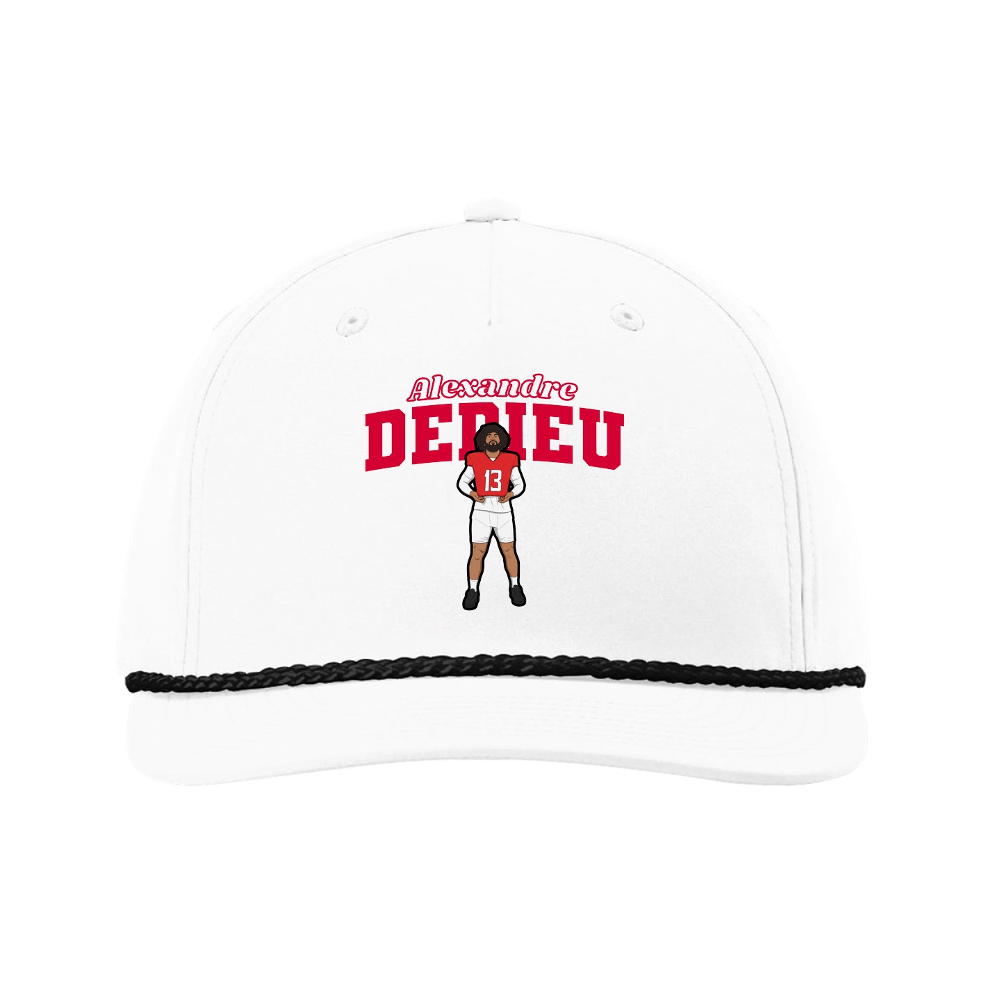 Five-Panel Classic Rope Cap — Name Arch in White
