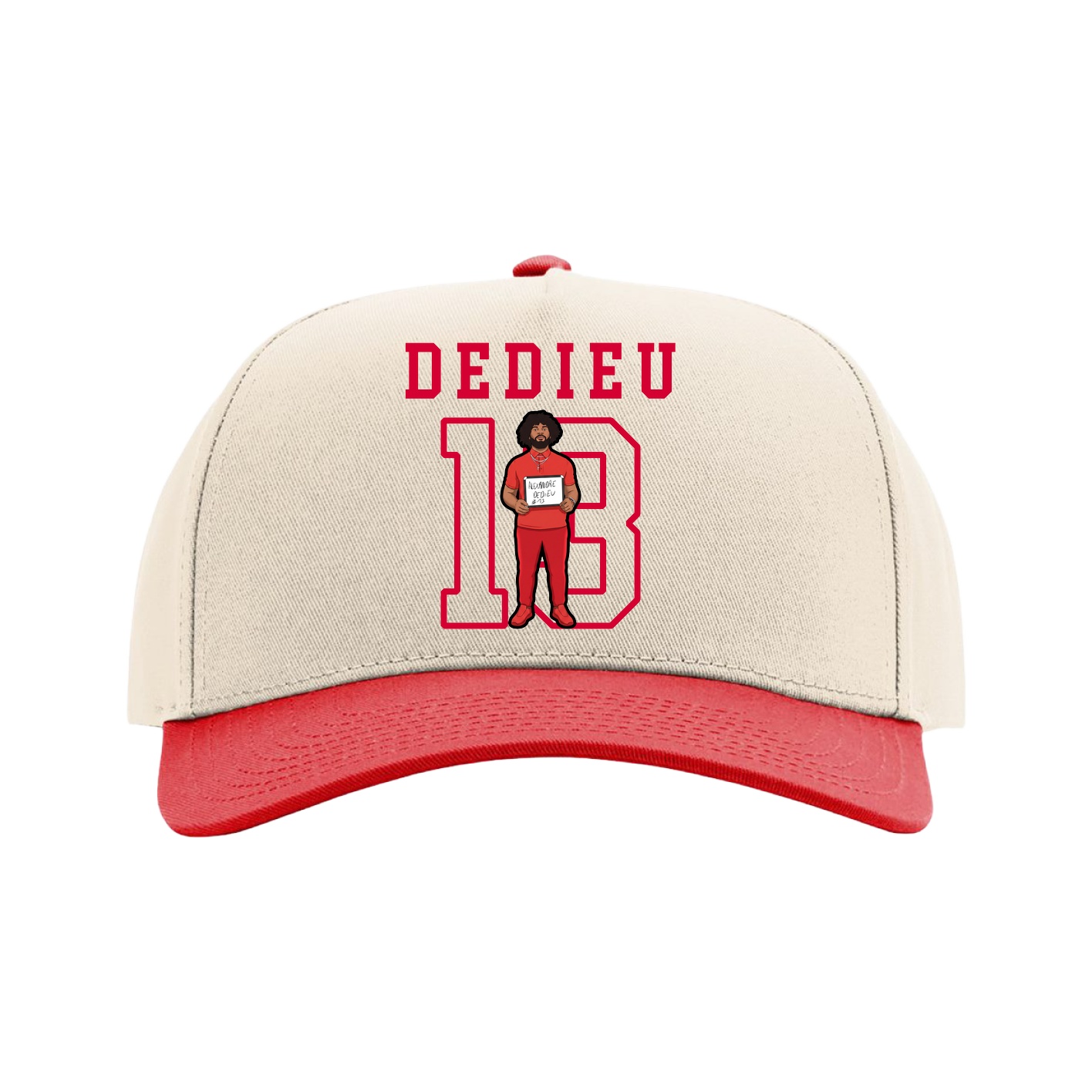 Full Fabric Five-Panel Champ Cap — Shirsey in Cream/Red