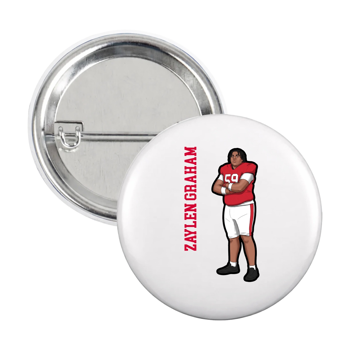 Game Day Button — Name Vertical in White