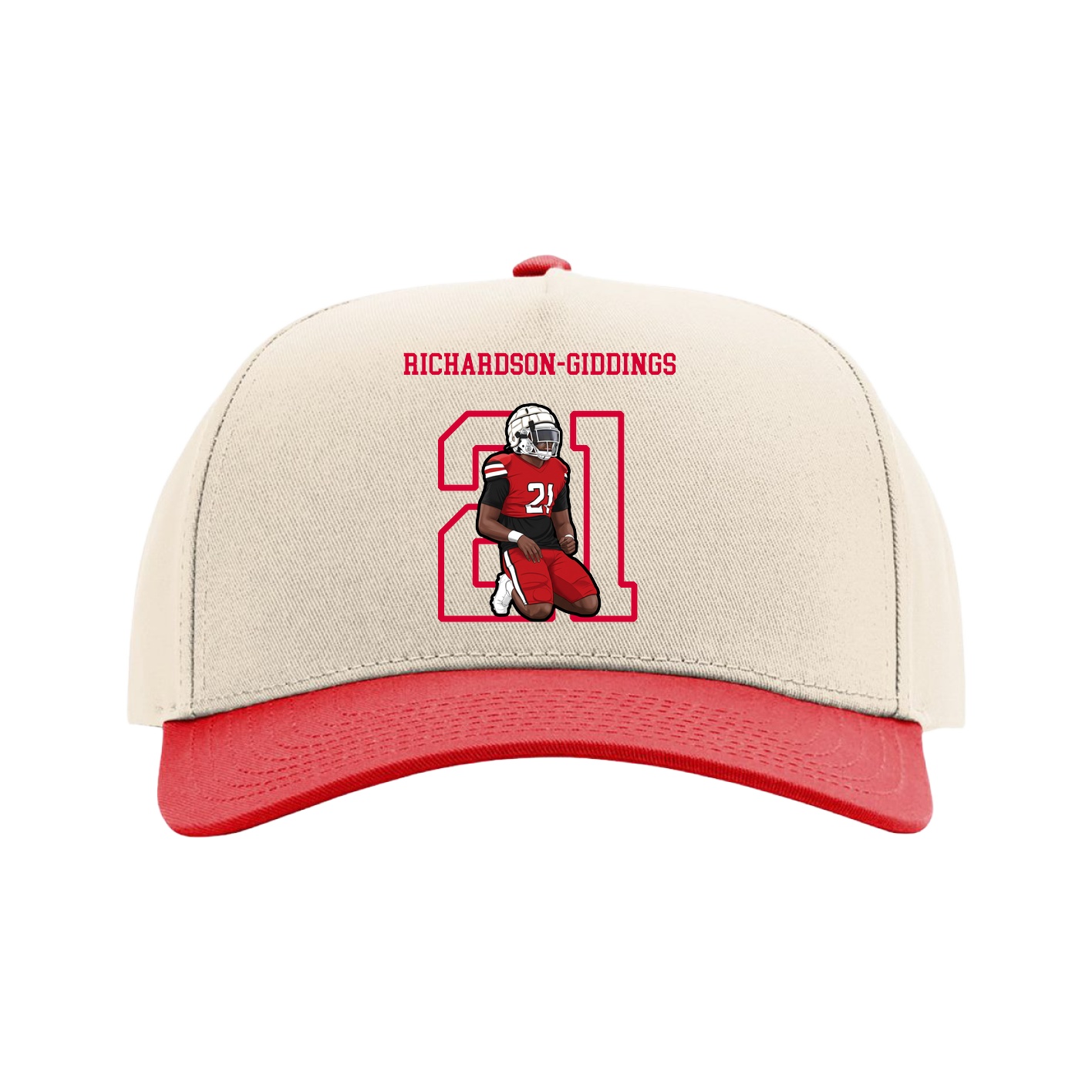 Full Fabric Five-Panel Champ Cap — Shirsey in Cream/Red