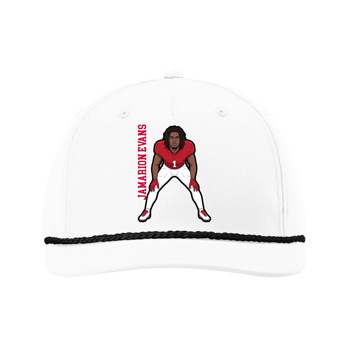 Five-Panel Classic Rope Cap — Name Vertical in White