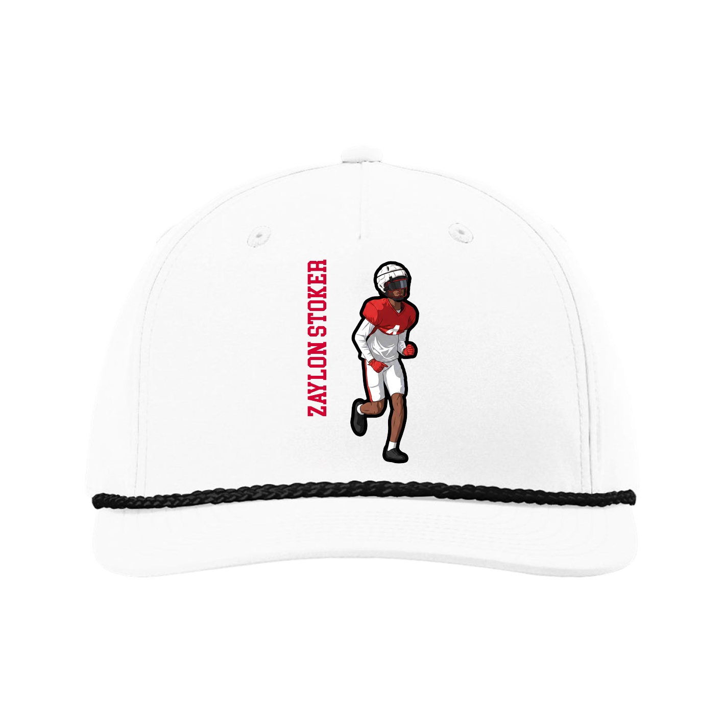 Five-Panel Classic Rope Cap — Name Vertical in White