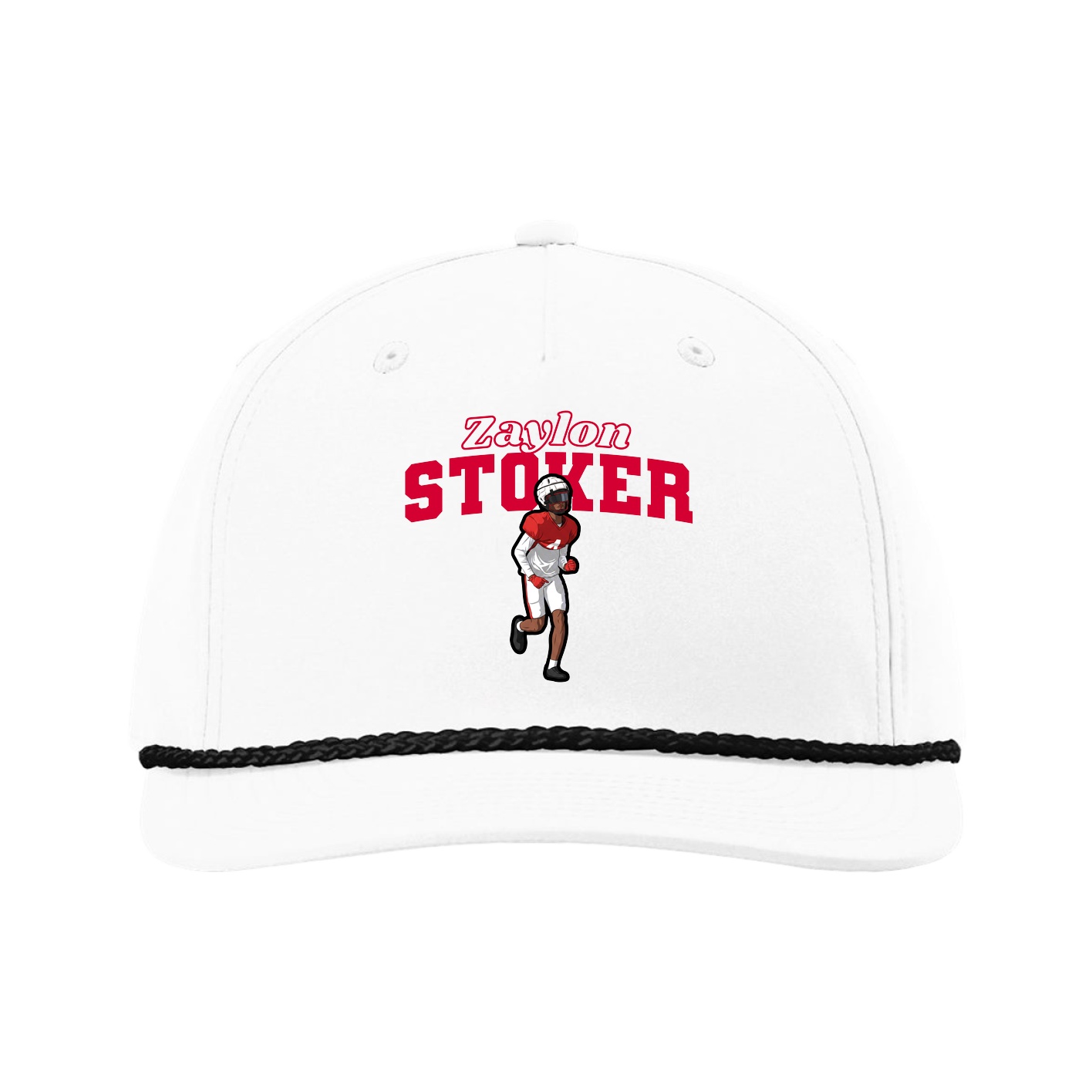Five-Panel Classic Rope Cap — Name Arch in White