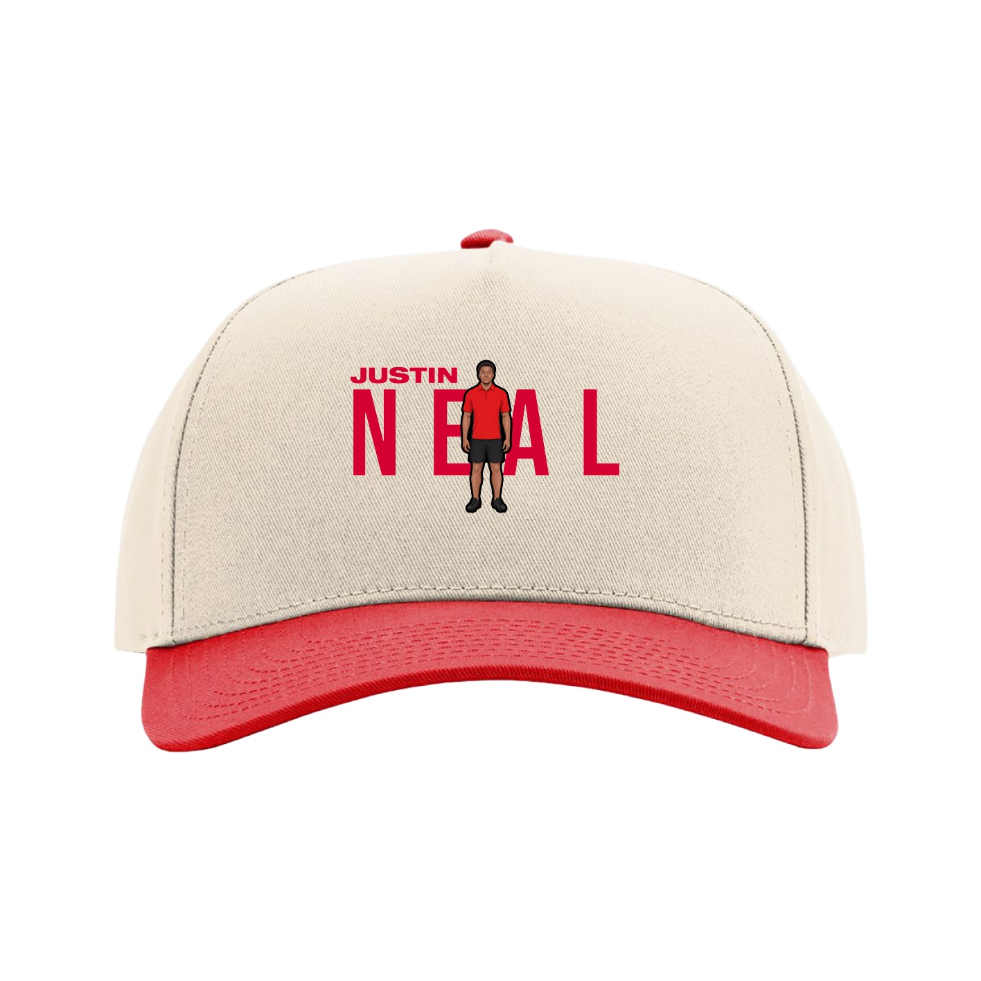 Full Fabric Five-Panel Champ Cap — Player Name in Cream/Red