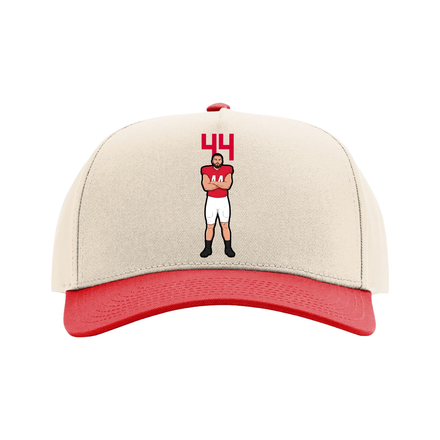 Full Fabric Five-Panel Champ Cap — Number Top in Cream/Red