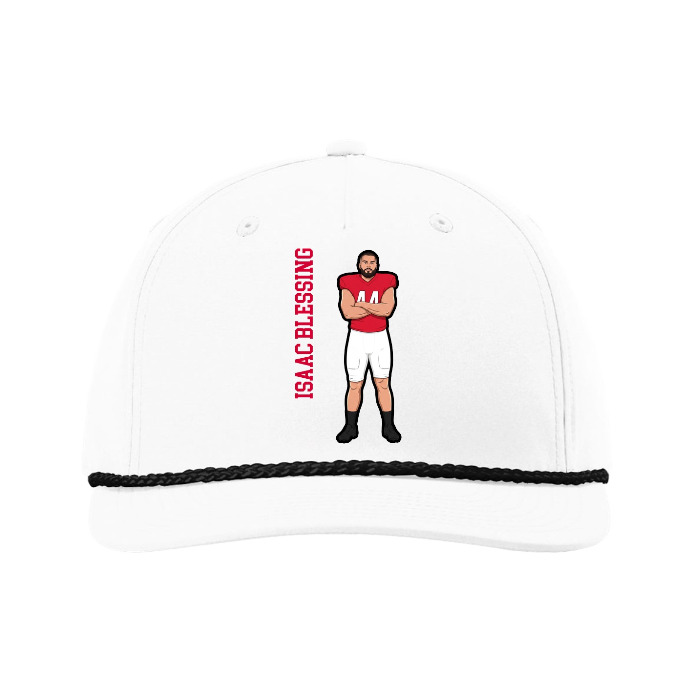 Five-Panel Classic Rope Cap — Name Vertical in White