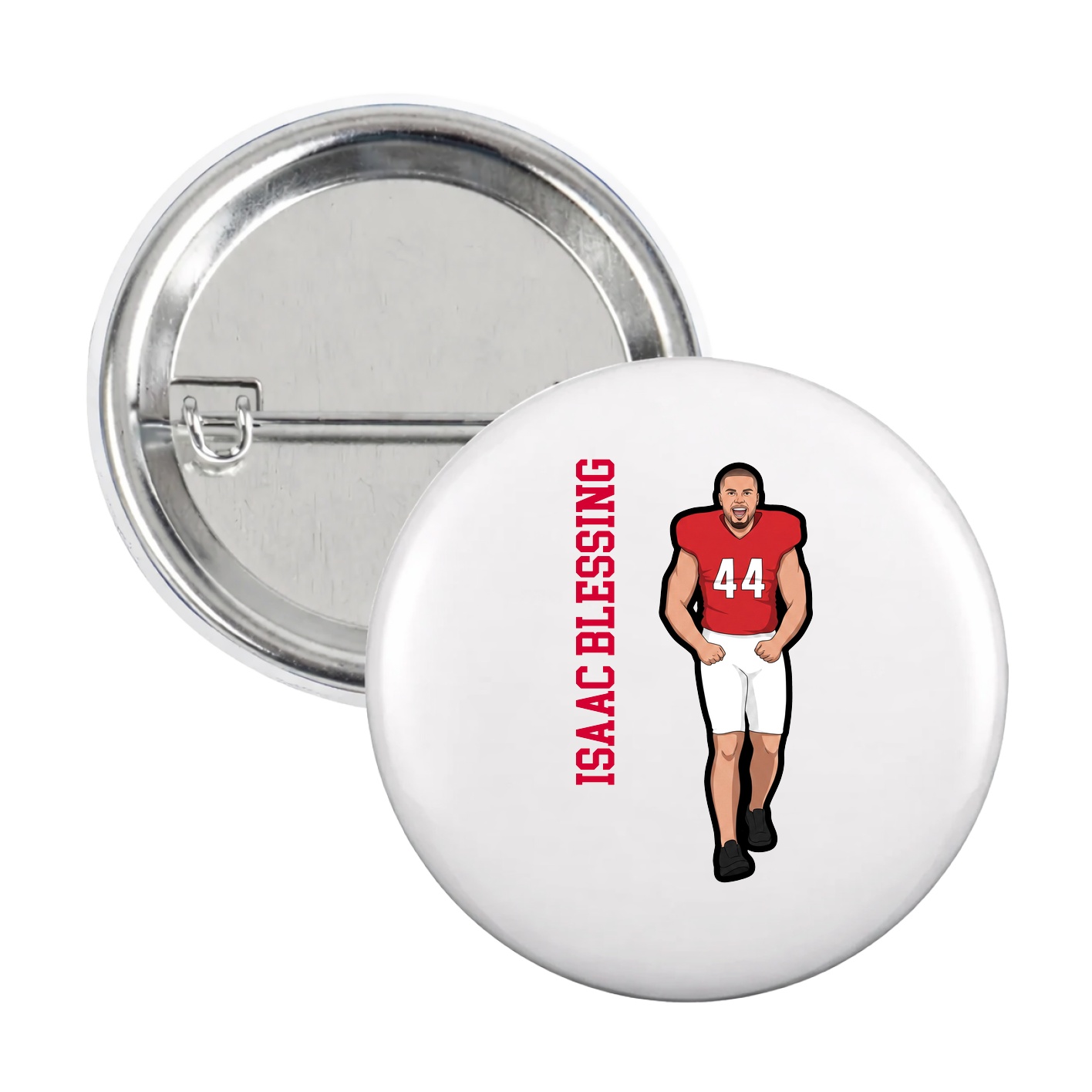 Game Day Button — Name Vertical in White