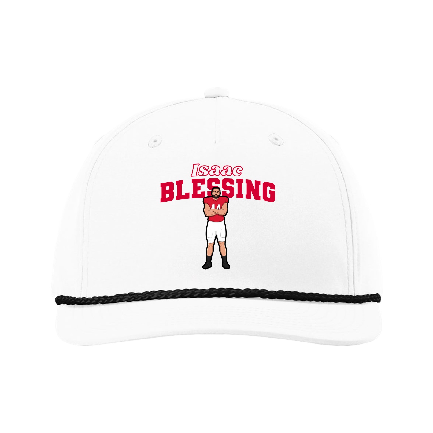 Five-Panel Classic Rope Cap — Name Arch in White
