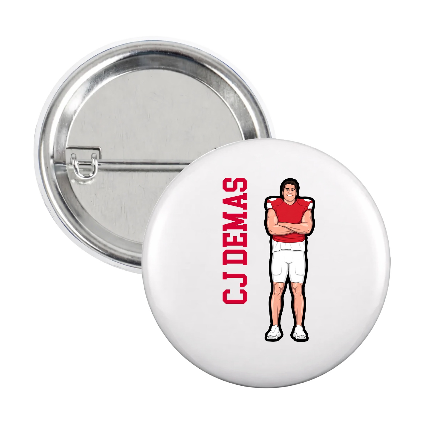 Game Day Button — Name Vertical in White
