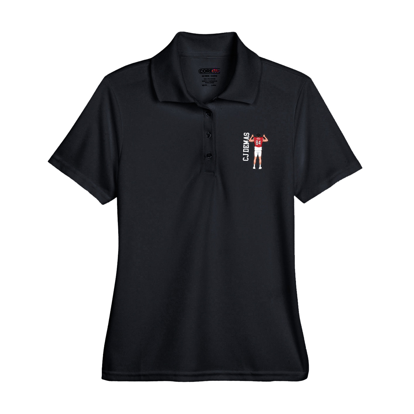 Womens Performance Polo — Name Vertical in Black