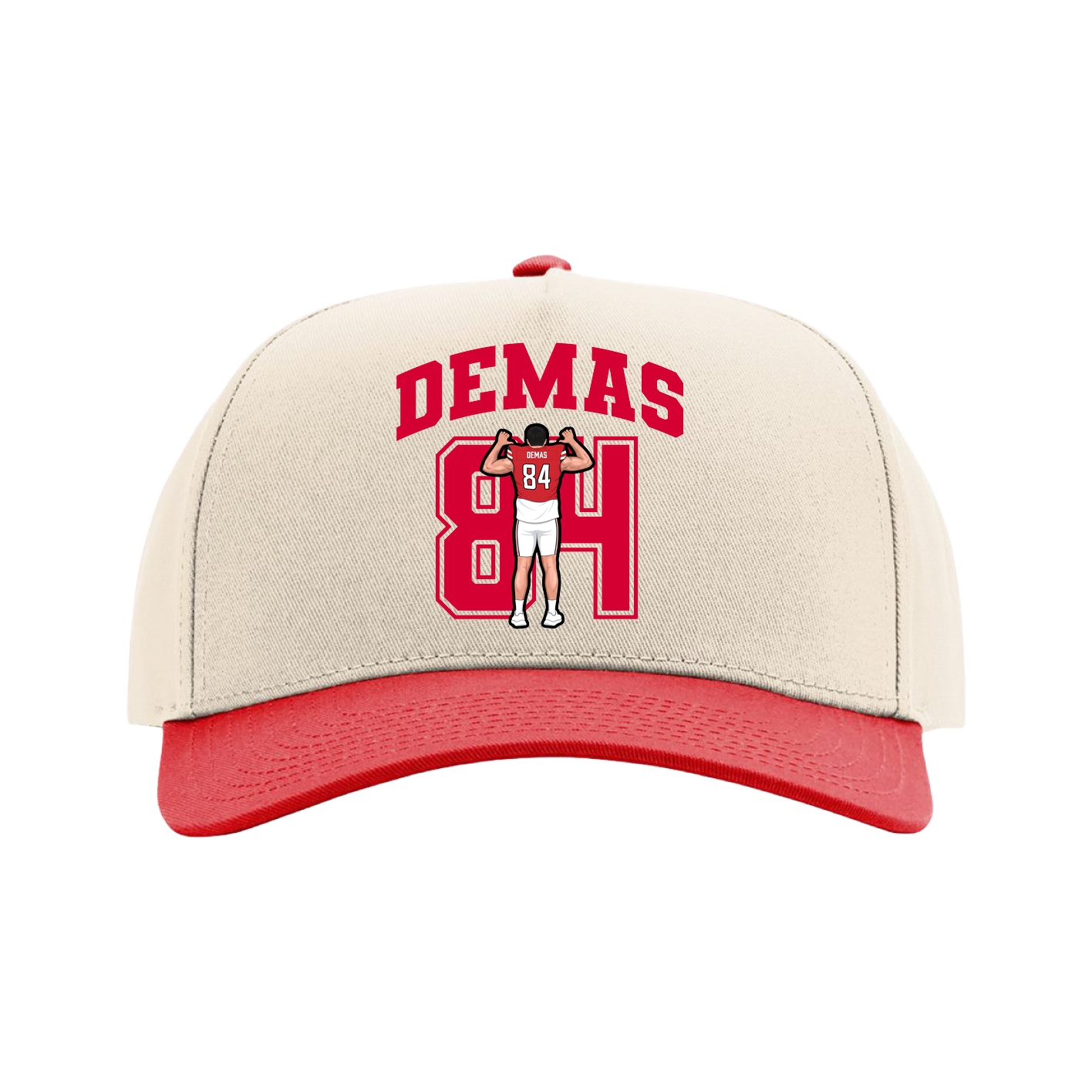 Full Fabric Five-Panel Champ Cap — Number in Cream/Red