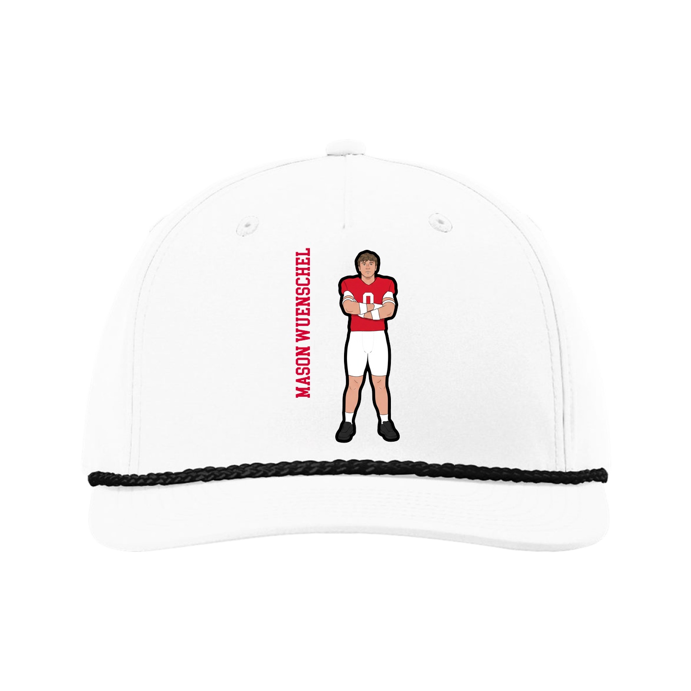 Five-Panel Classic Rope Cap — Name Vertical in White