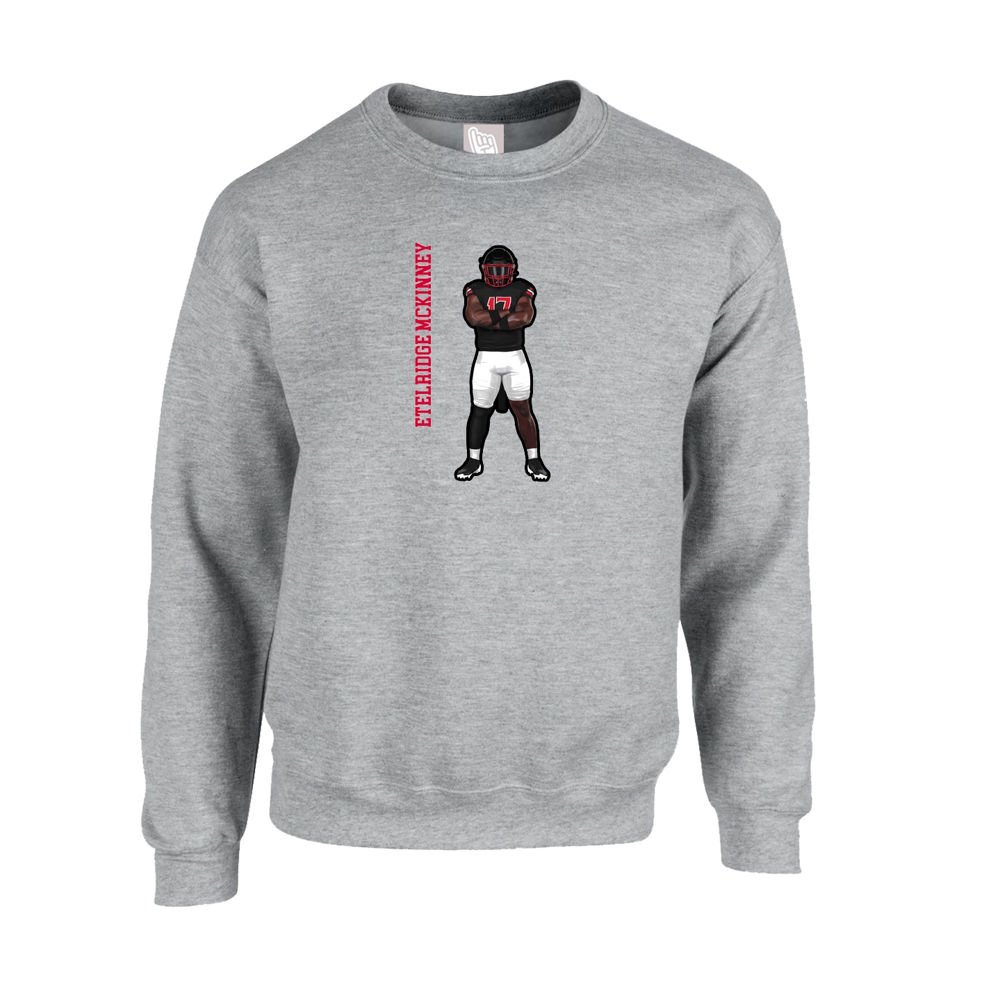 Fleece Crew — Name Vertical in Grey