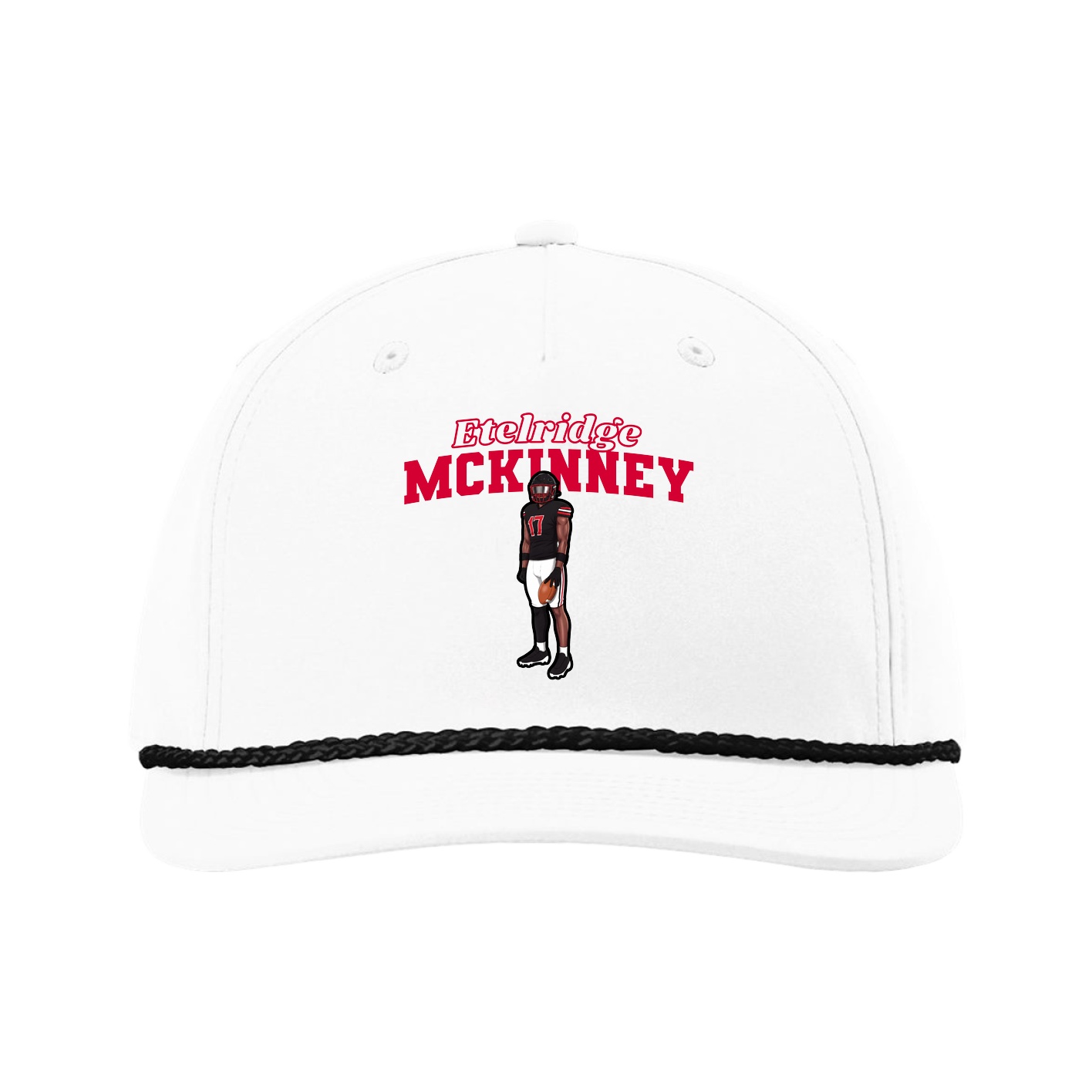 Five-Panel Classic Rope Cap — Name Arch in White