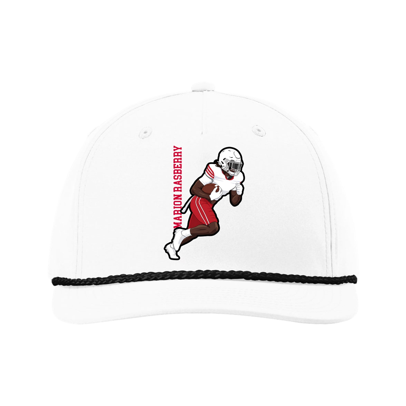 Five-Panel Classic Rope Cap — Name Vertical in White