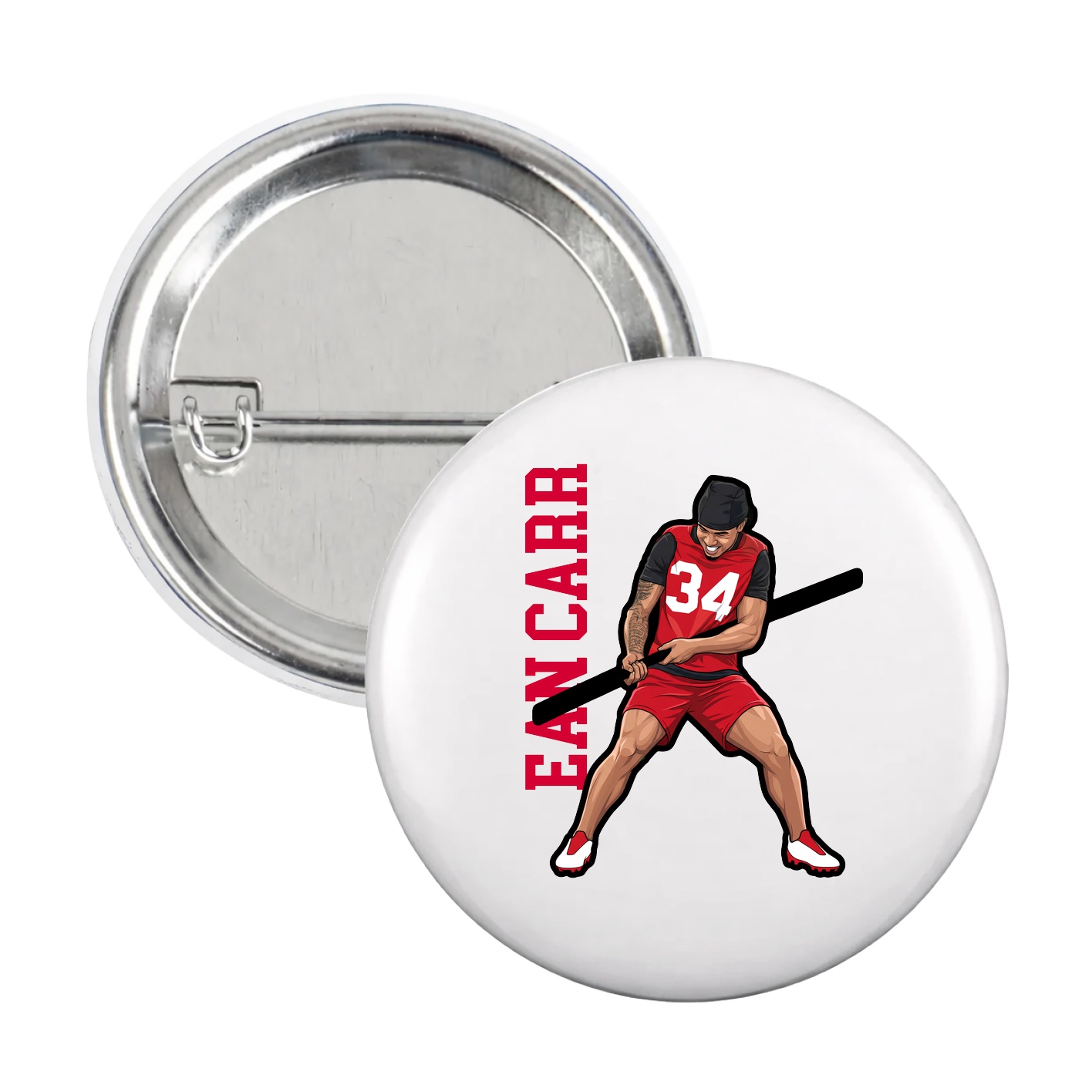 Game Day Button — Name Vertical in White