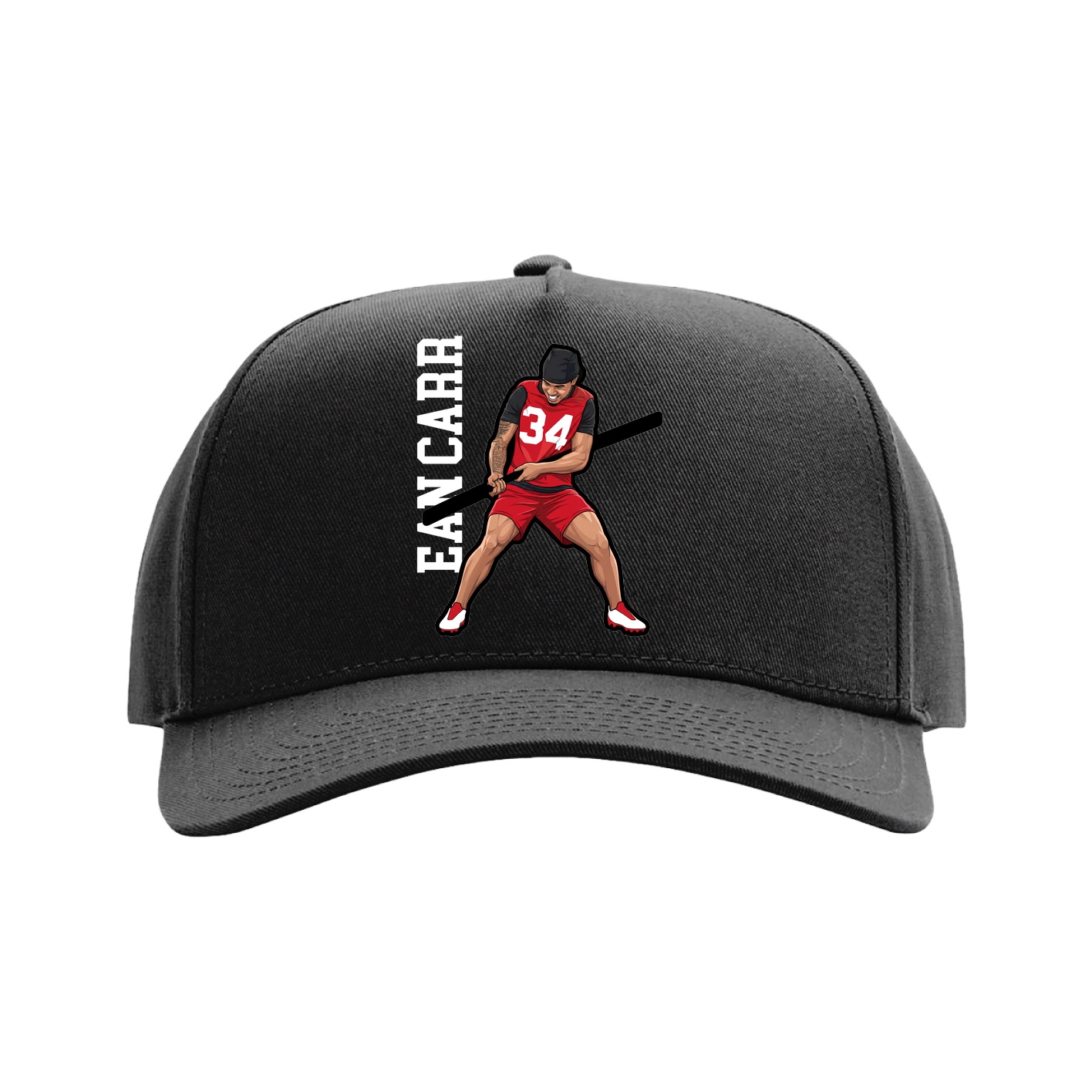 Full Fabric Five-Panel Champ Cap — Name Vertical in Black