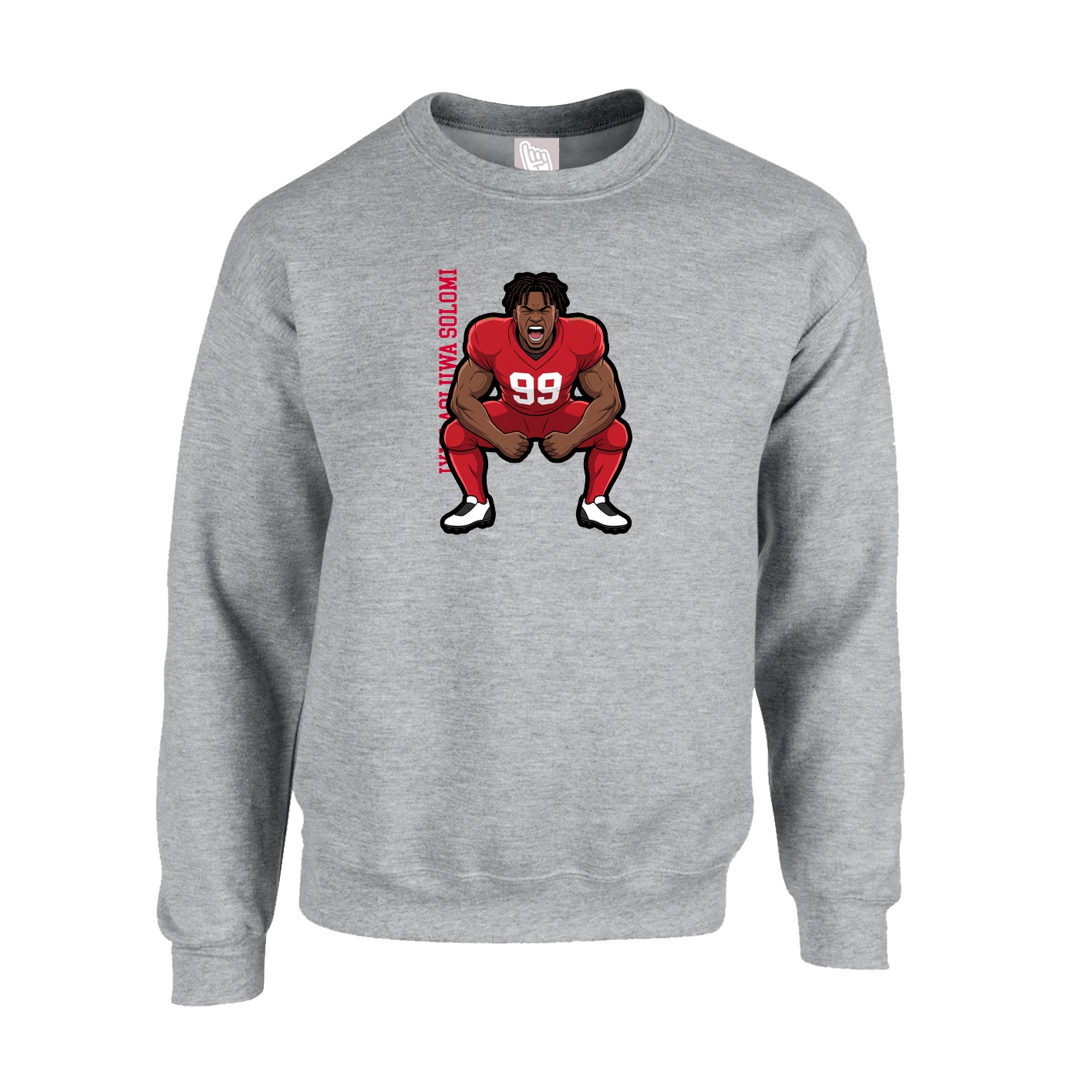 Fleece Crew — Name Vertical in Grey