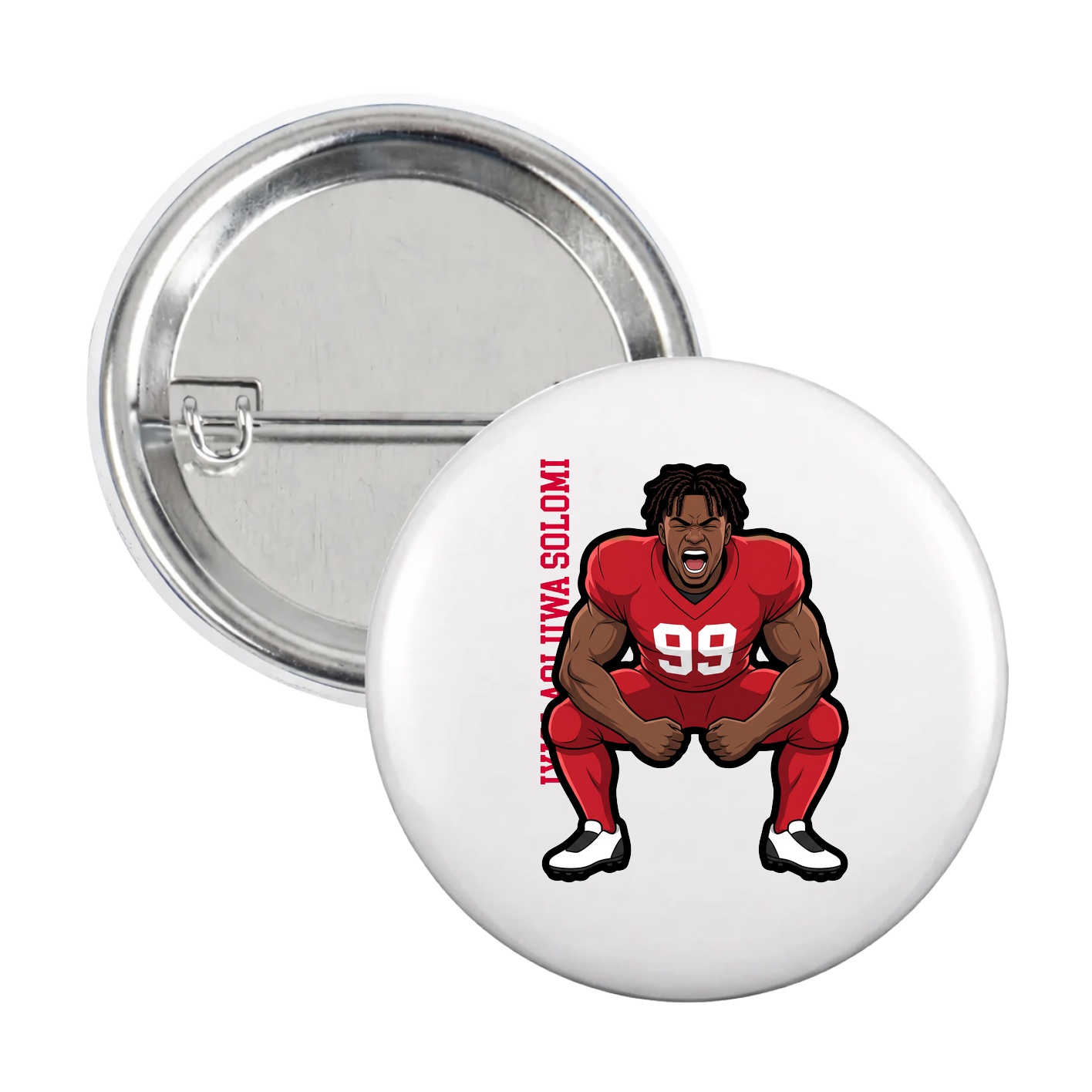 Game Day Button — Name Vertical in White