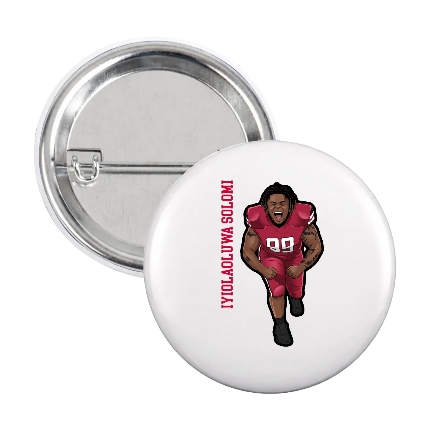 Game Day Button — Name Vertical in White